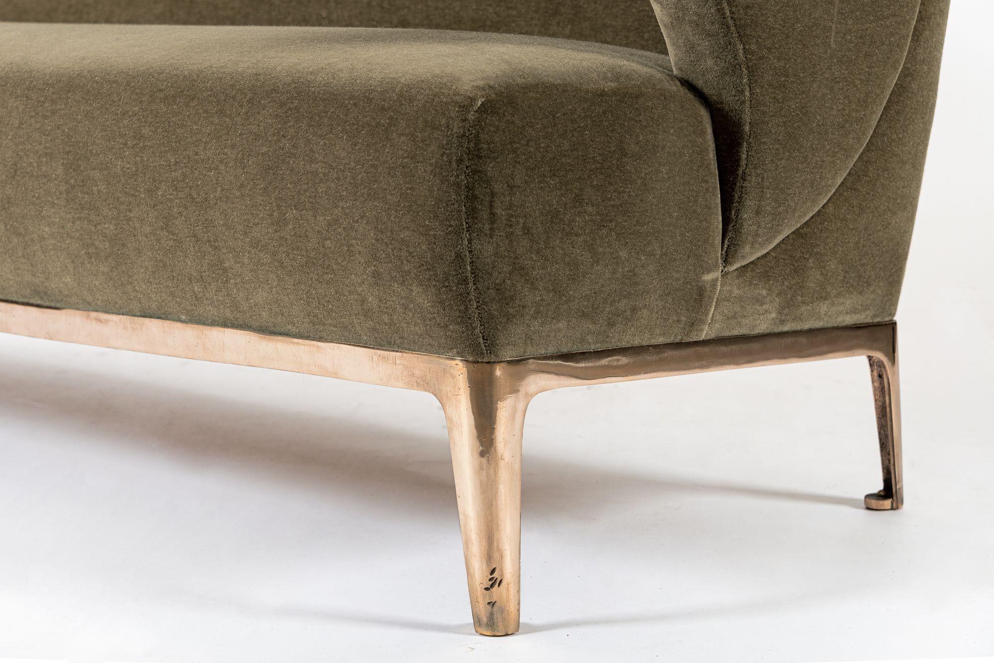 Restored 1940s Art Deco Sofa Mink Mohair, Matching Chair Available in vendita 7