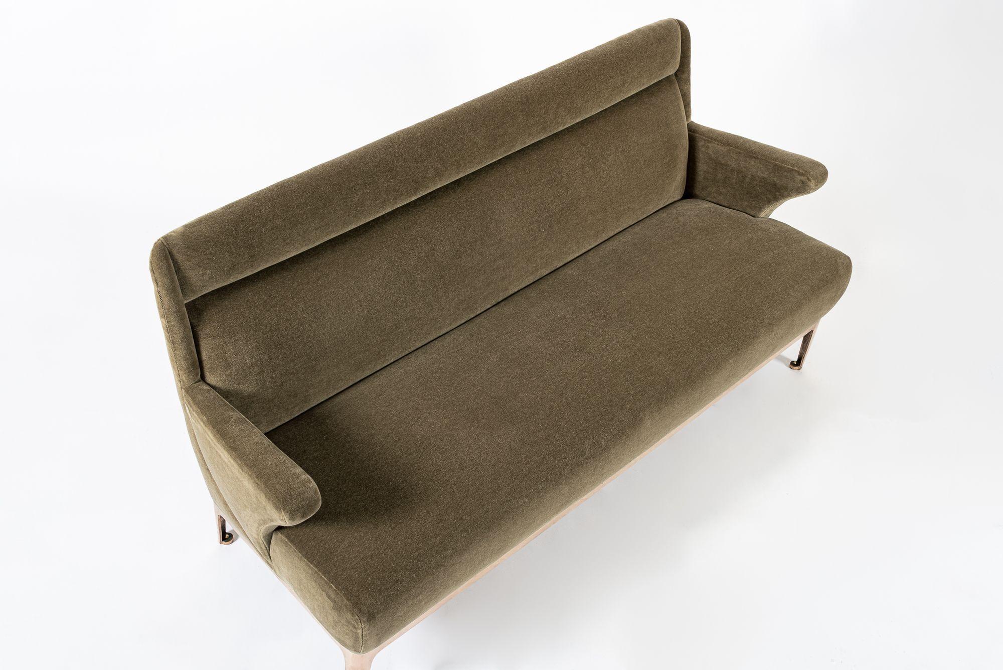 Americano Restored 1940s Art Deco Sofa Mink Mohair, Matching Chair Available in vendita