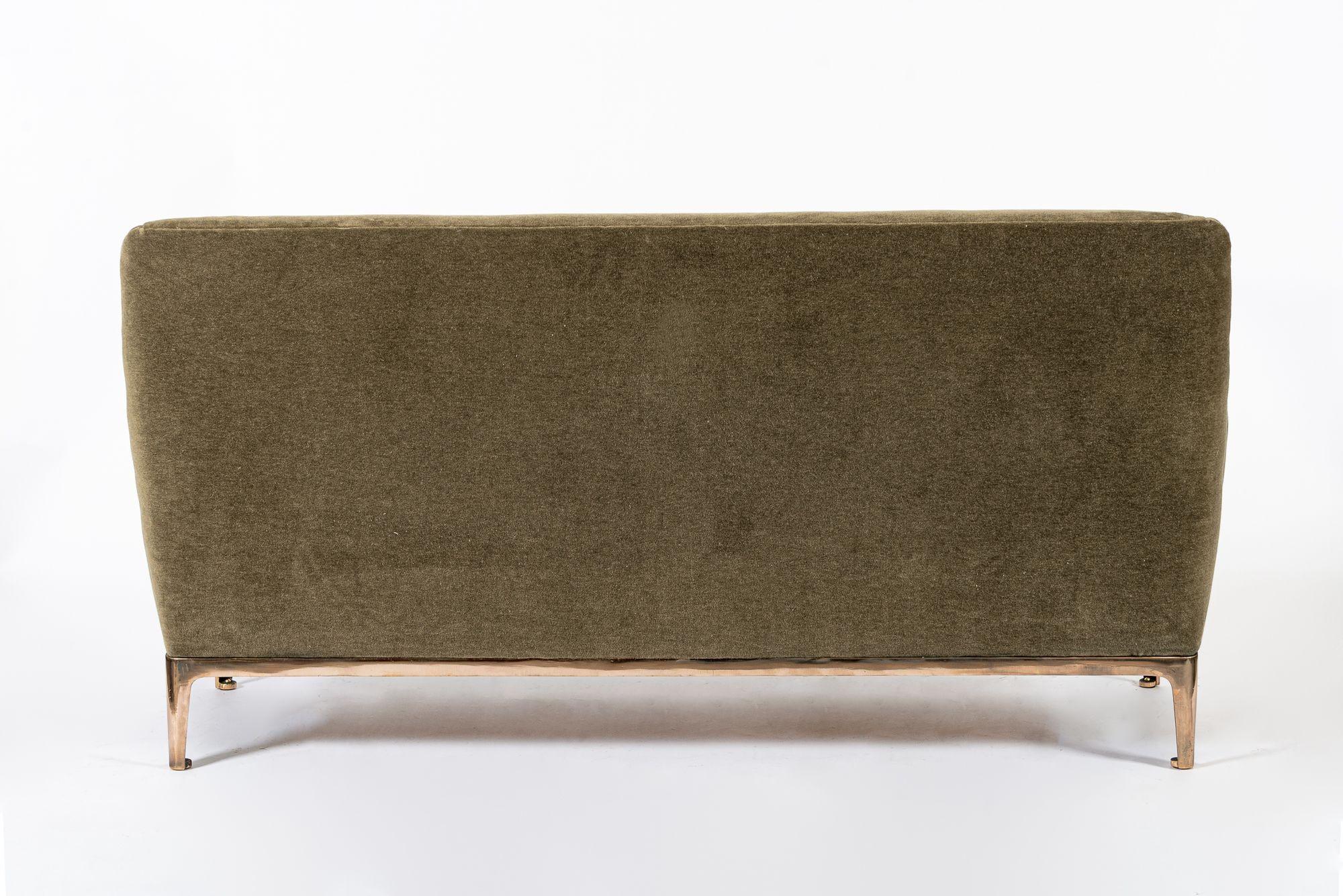 Metà XX secolo Restored 1940s Art Deco Sofa Mink Mohair, Matching Chair Available in vendita
