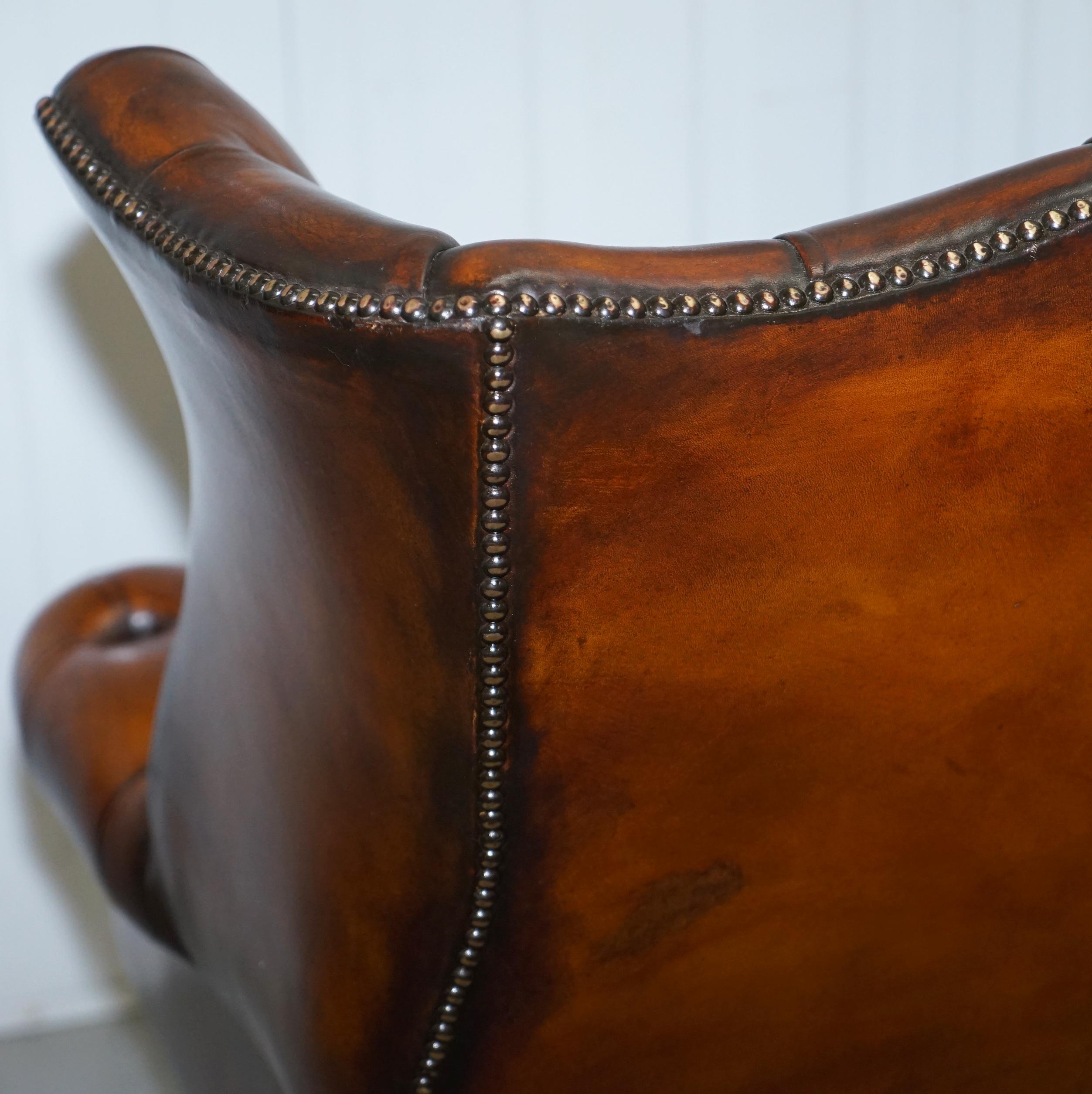 Restored 1940s Chesterfield Wing Back Brown Leather Directors Captains Chair 7