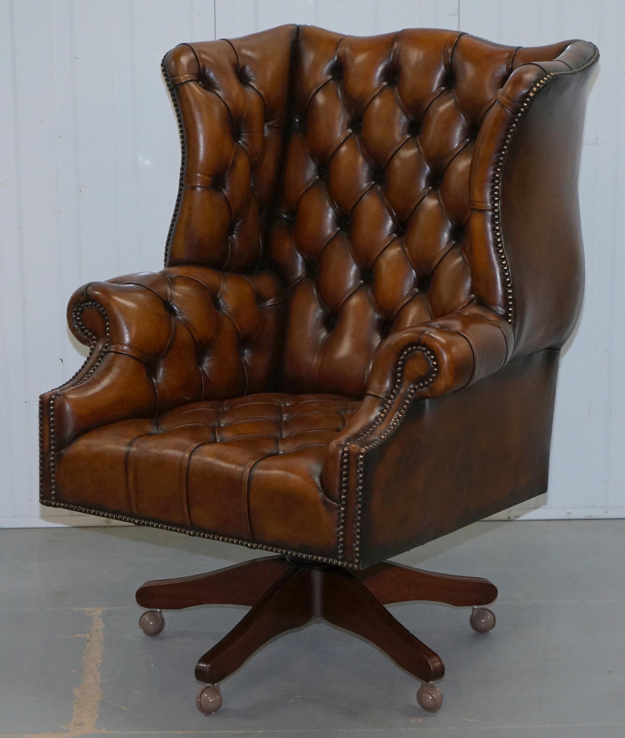 brown leather captains chair