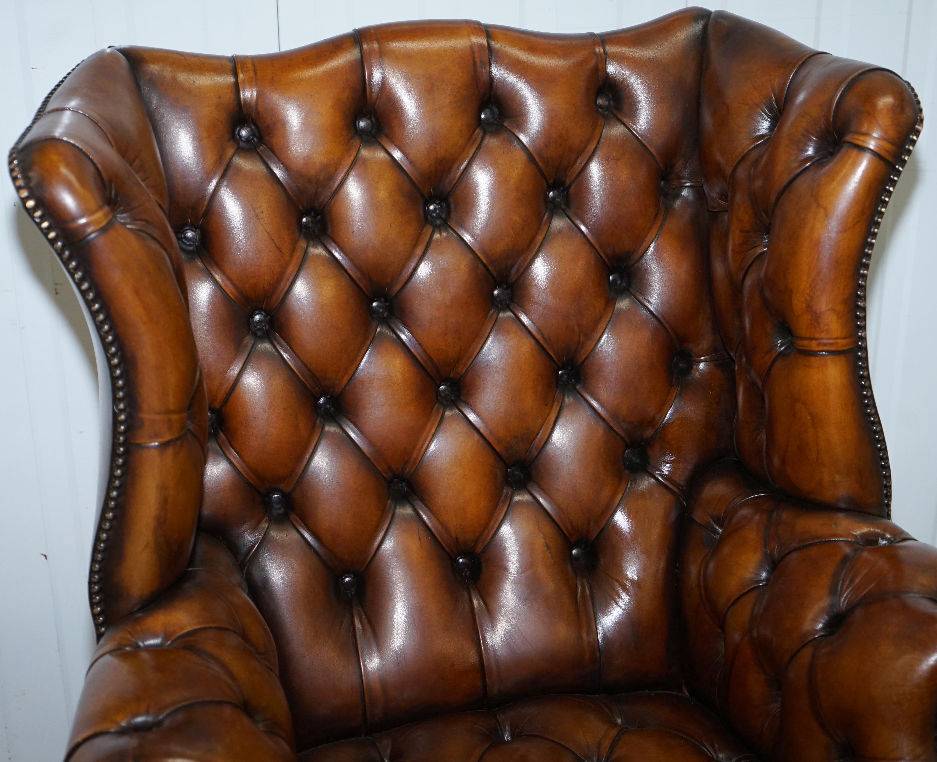 Hand-Crafted Restored 1940s Chesterfield Wing Back Brown Leather Directors Captains Chair