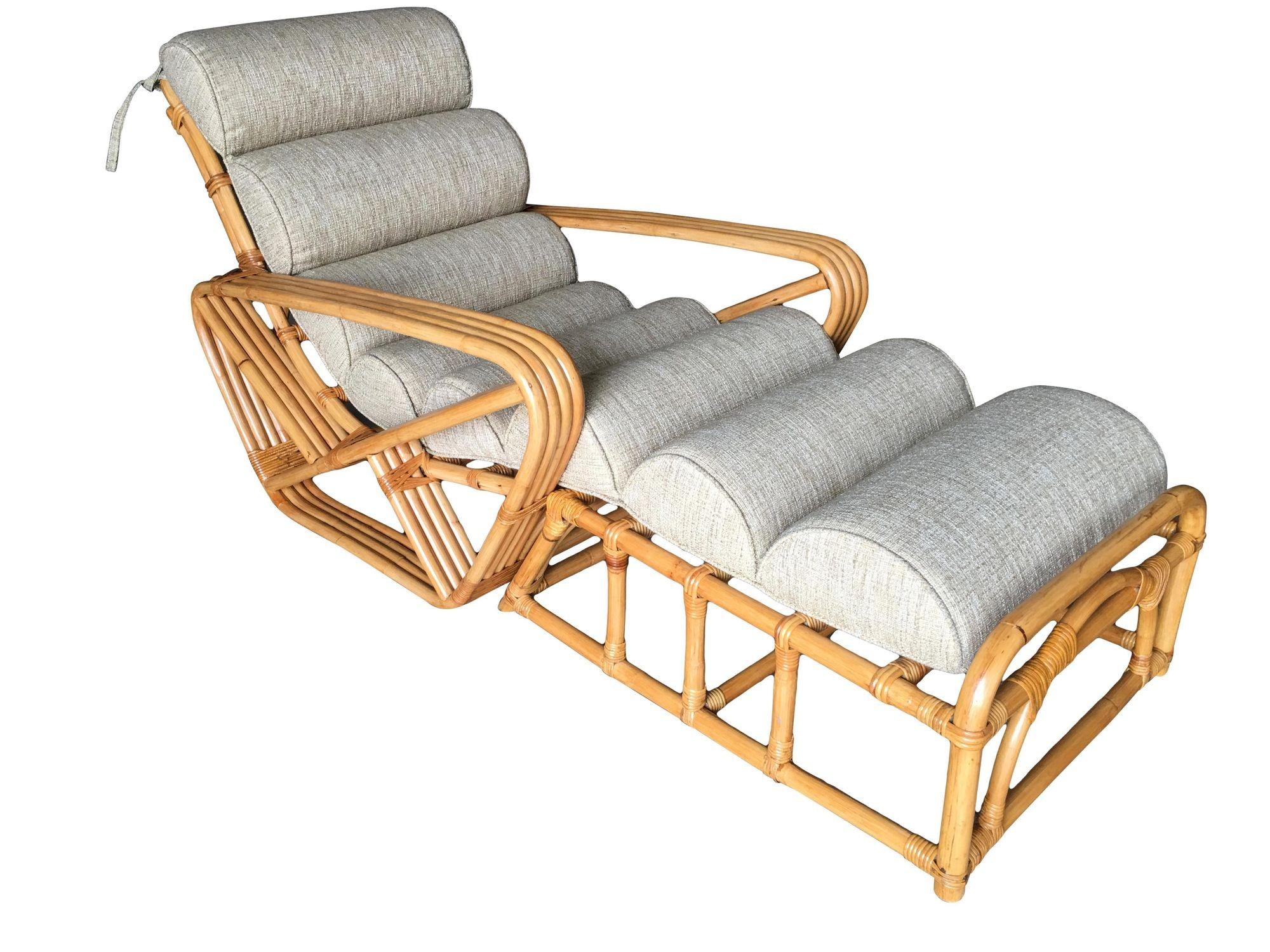 Restored 1940s Rattan 2 Piece Square Pretzel 4-Strand Chaise Lounge For Sale 2