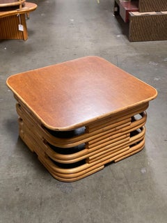 Restored 1940's Stacked Rattan Coffee Table w/ Rattan Wrapped Mahogany Top