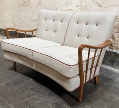Restored 1940s Swedish Art Moderne “Banana Seat” Curved Loveseat Sofa
