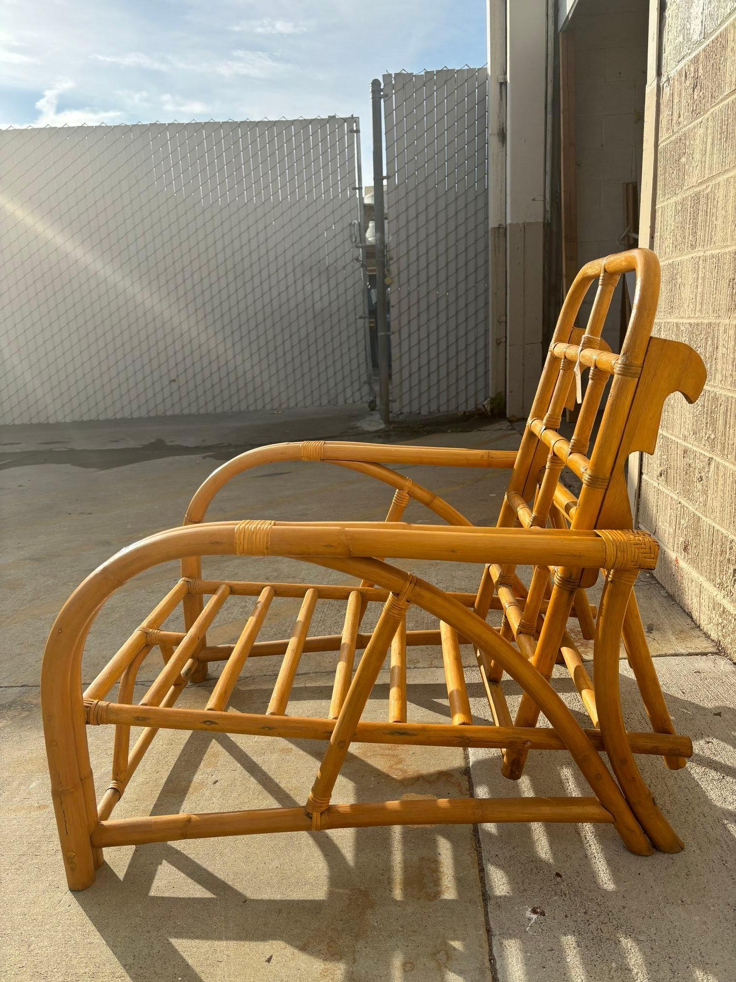 Restored 1940's Transition Rattan Recliner Lounge Chair For Sale 3