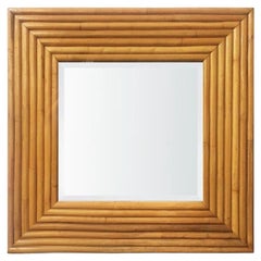 Specchio in rattan quadrato a sette fili restaurato del 1948 di Tropic Sun Rattan Co