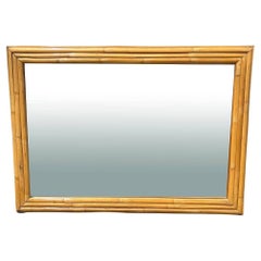 Restored 41" Mid-Century 3-Strand Rattan Frame Wall Mirror