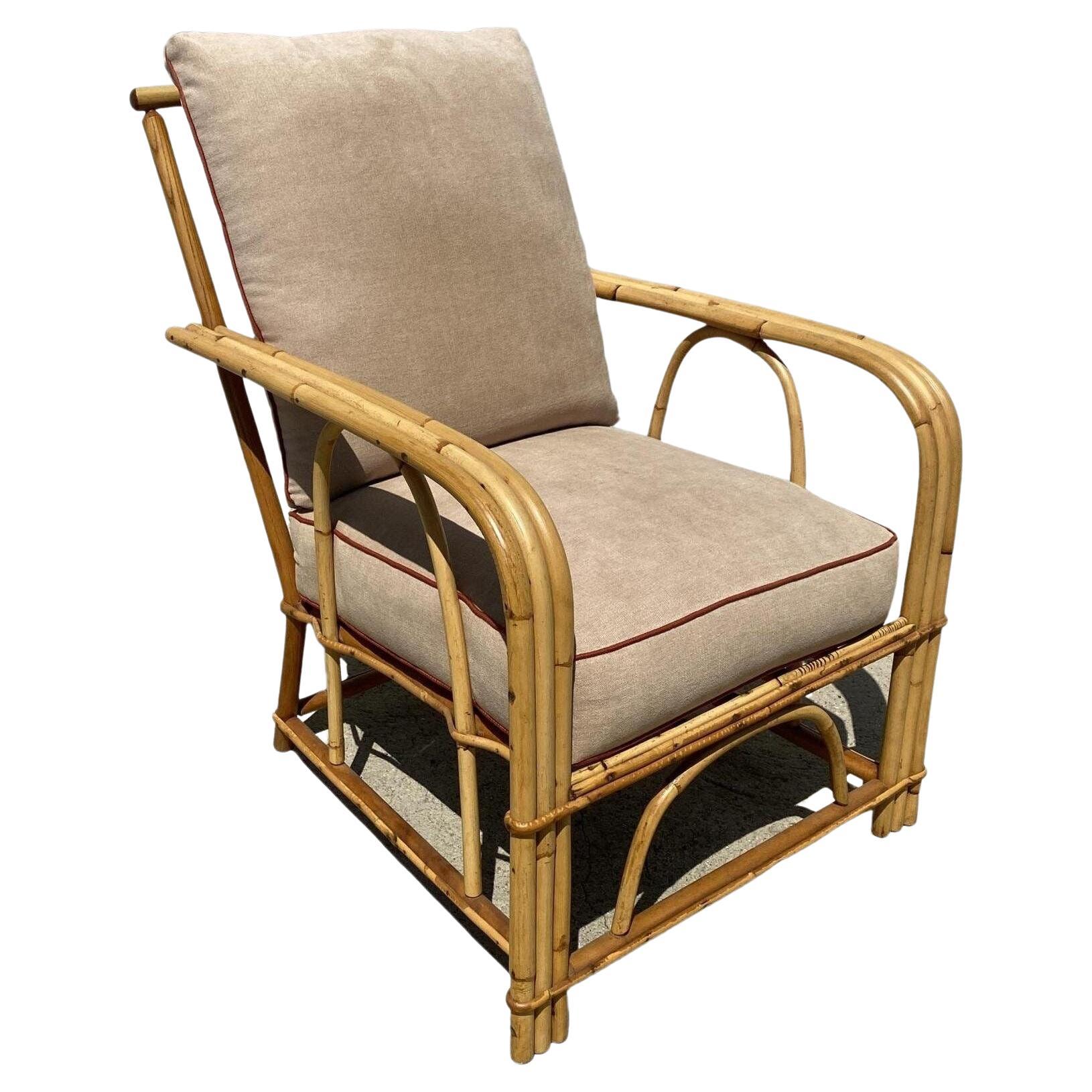 Restored "1949er" Rattan 3-Strand Lounge Chair by Heywood Wakefield For Sale