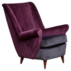 Restored 1950s Easy Chair In Purple and Grey Attributed To ISA Bergamo, Italy