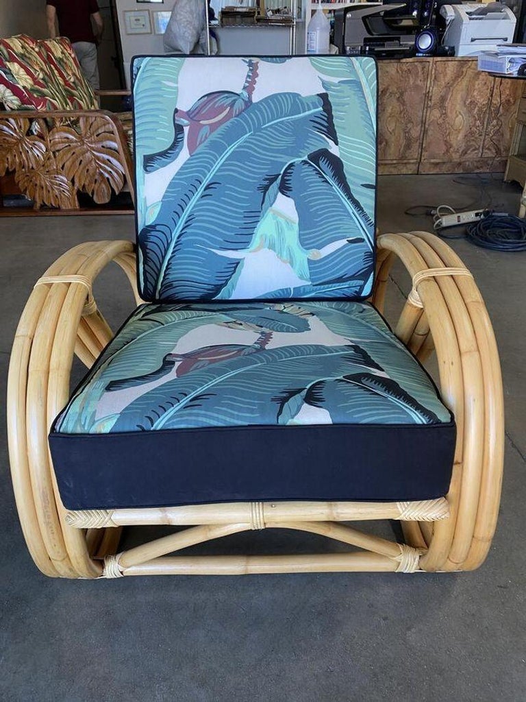 Restored 1950s Vintage Pretzel Rattan Adjustable Back Lounge Chair