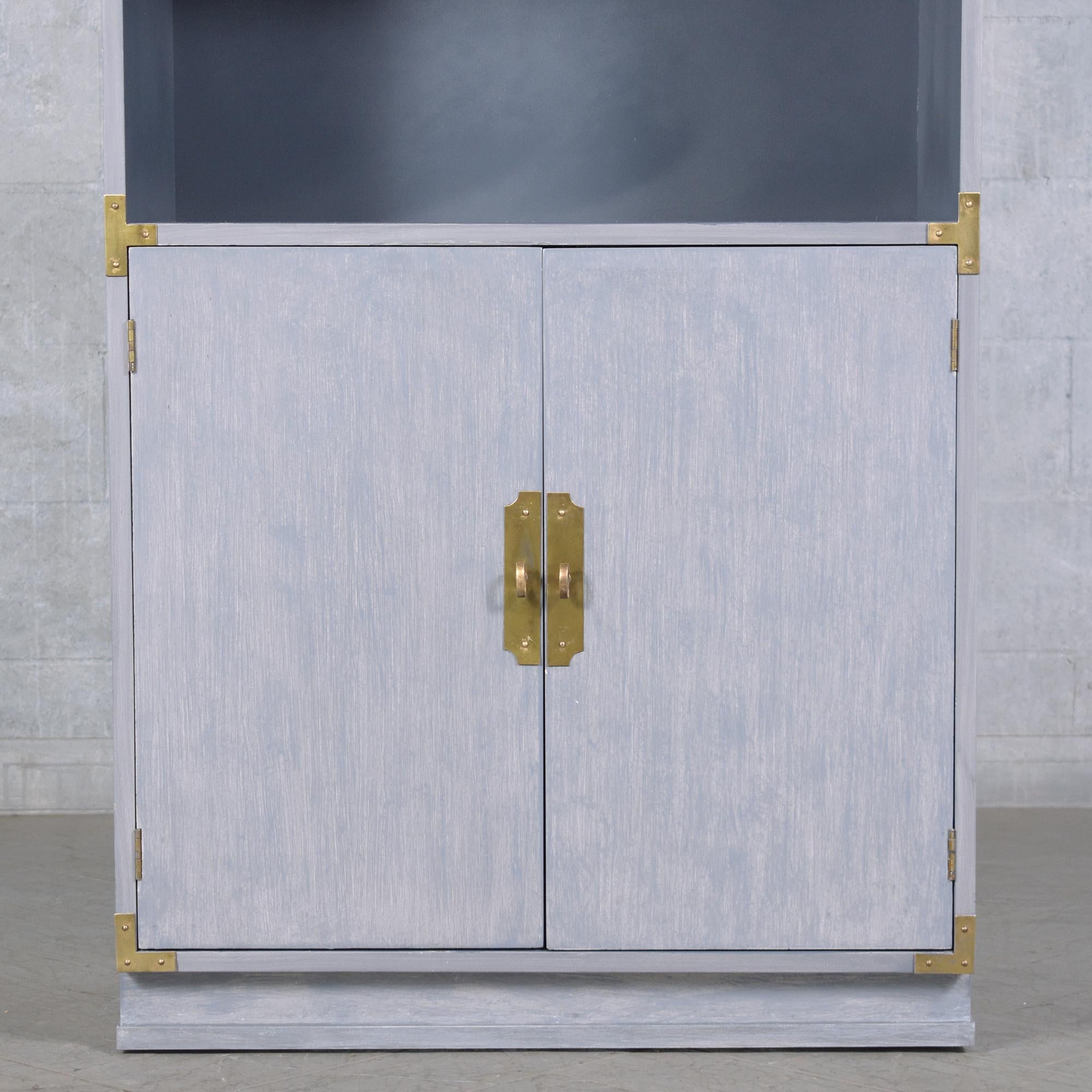 Restored 1960s Campaign Style Bookshelf with Brass Hardware For Sale 4