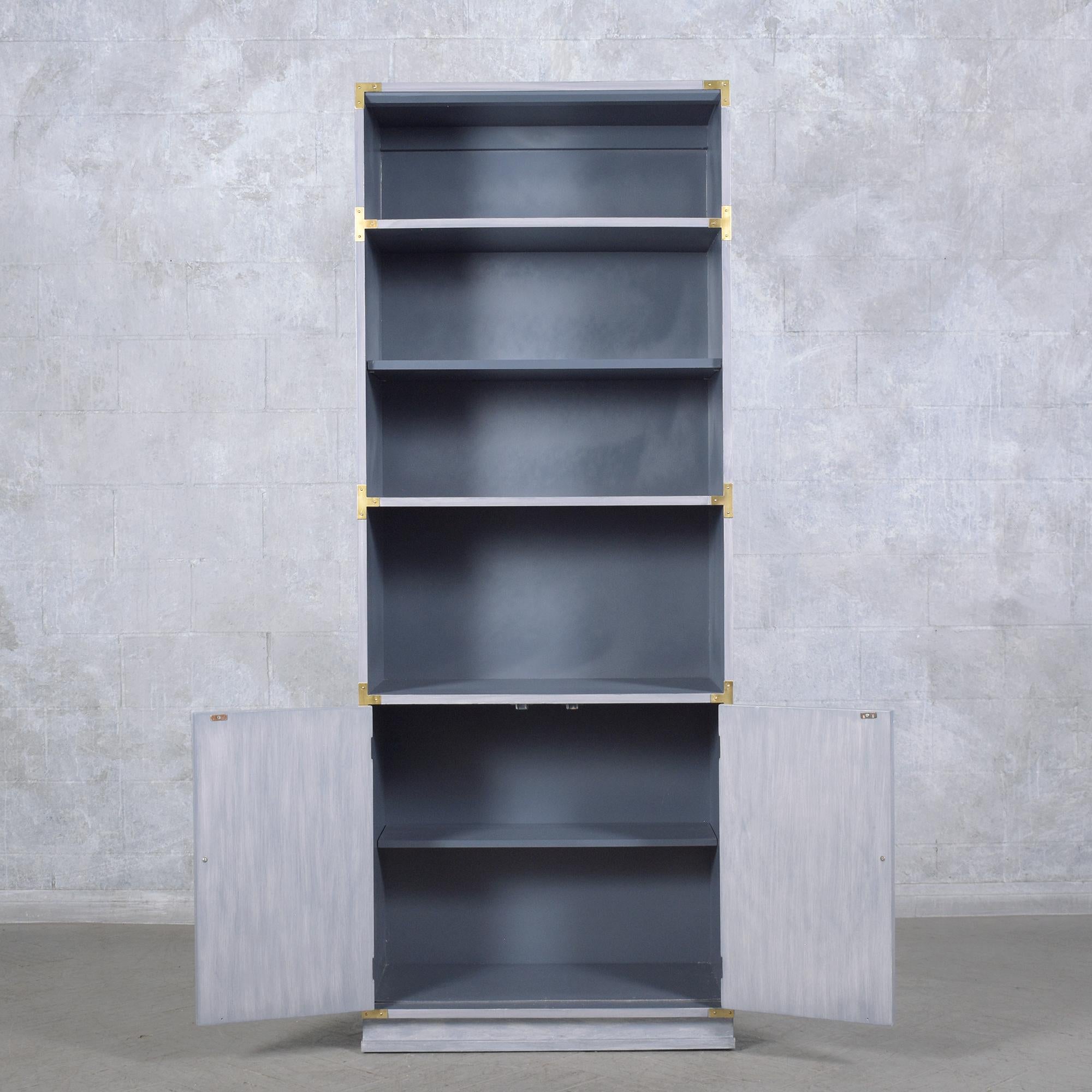 American Restored 1960s Campaign Style Bookshelf with Brass Hardware For Sale