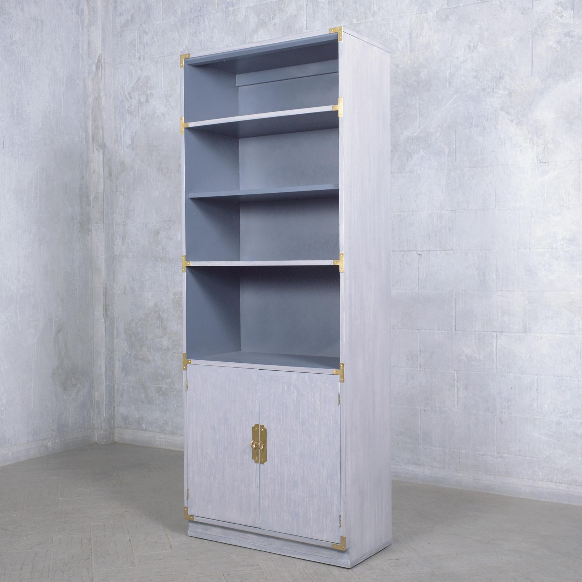 Lacquered Restored 1960s Campaign Style Bookshelf with Brass Hardware For Sale