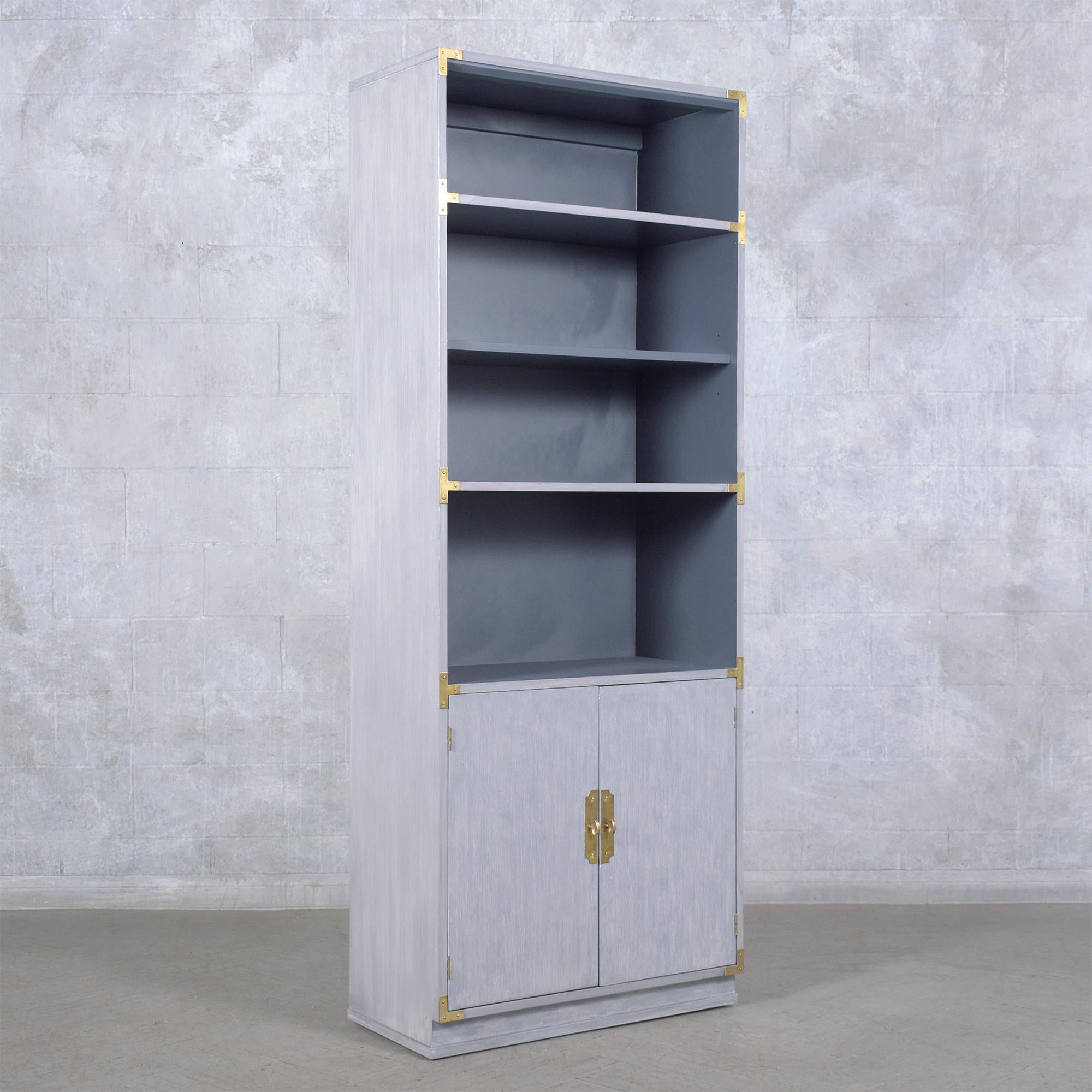 Restored 1960s Campaign Style Bookshelf with Brass Hardware In Good Condition For Sale In Los Angeles, CA