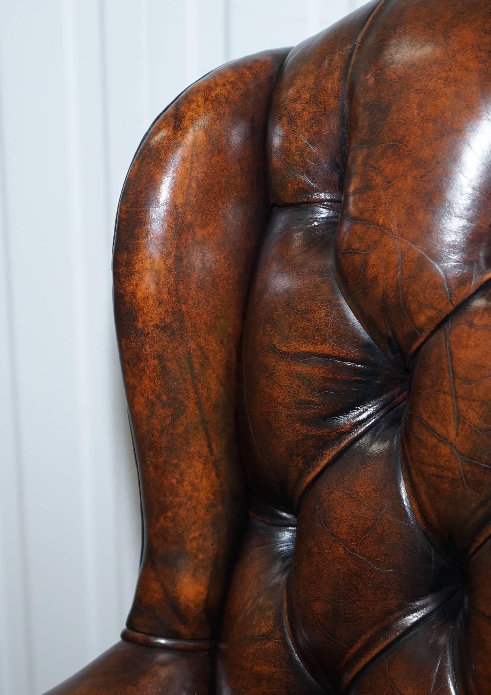 Restored 1960s Chesterfield Cigar Brown Leather Directors Captains Office Chair 1