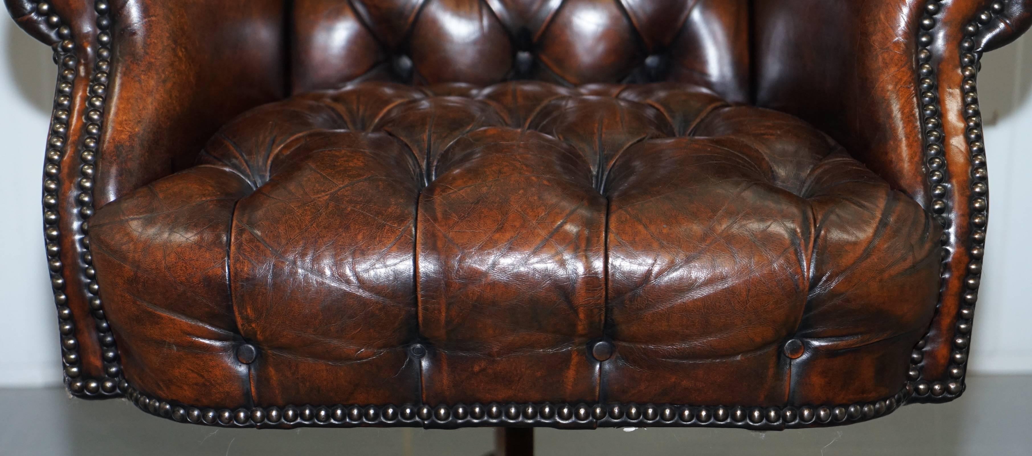 Restored 1960s Chesterfield Cigar Brown Leather Directors Captains Office Chair 5