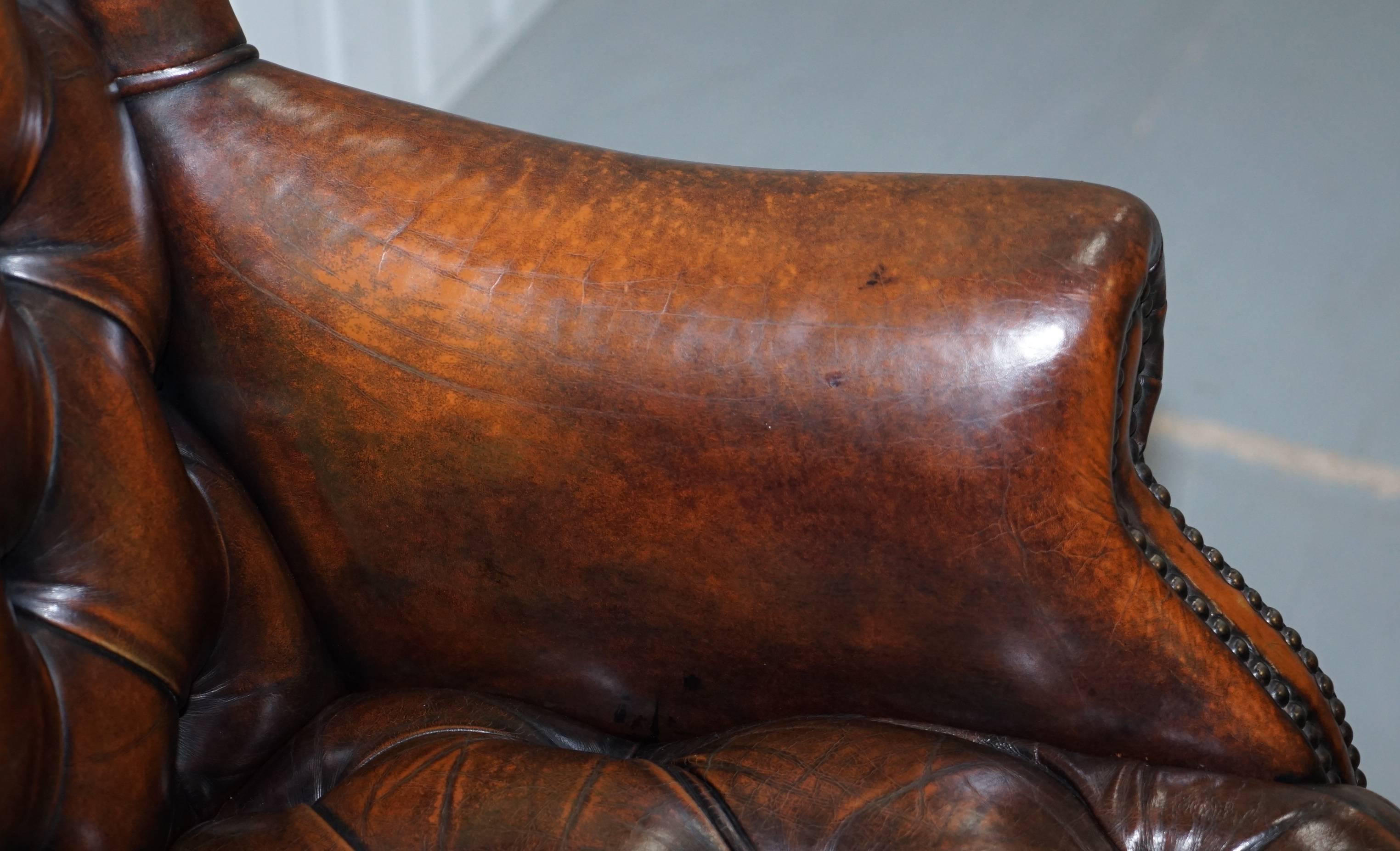 British Restored 1960s Chesterfield Cigar Brown Leather Directors Captains Office Chair