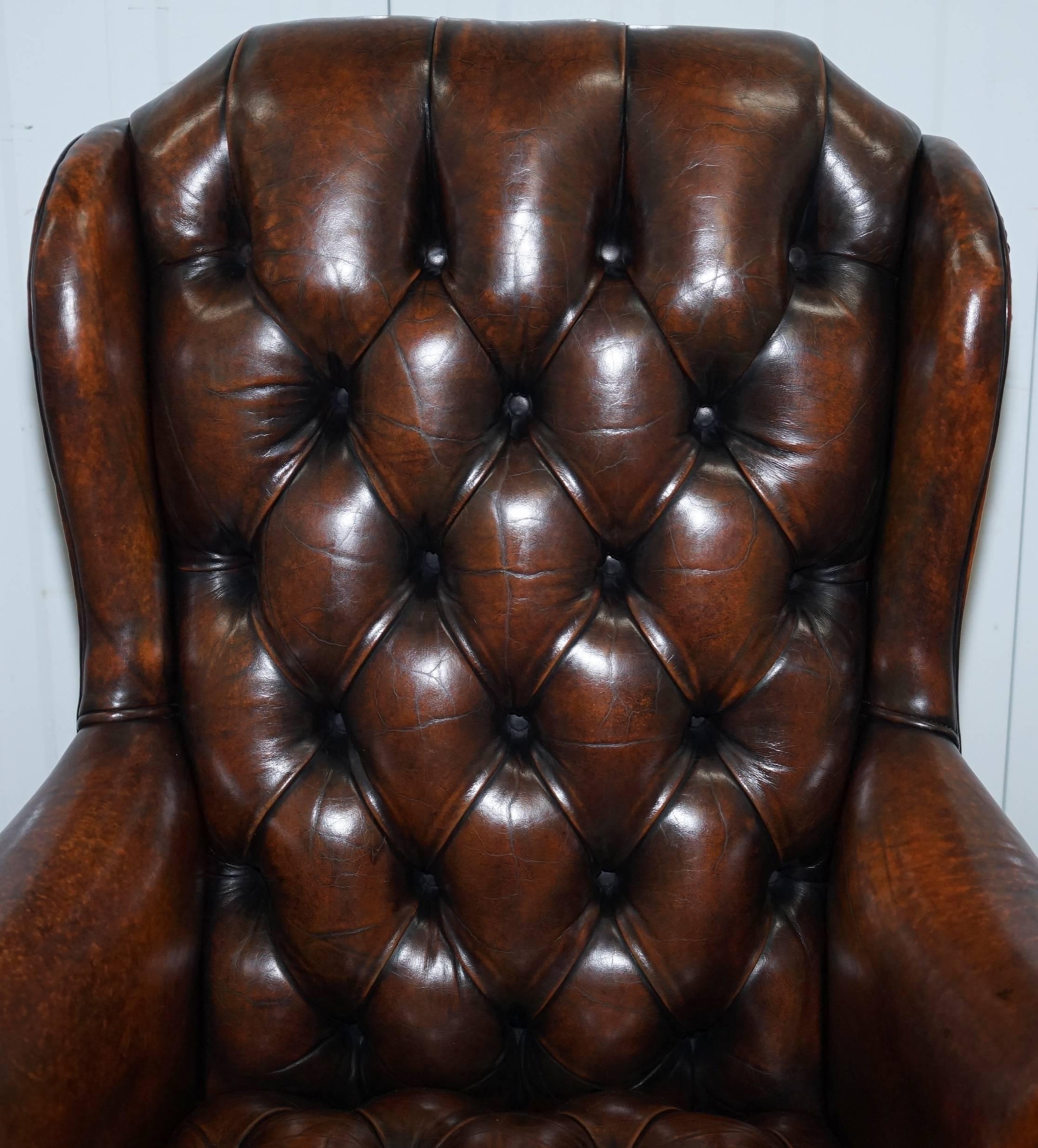 Hand-Crafted Restored 1960s Chesterfield Cigar Brown Leather Directors Captains Office Chair