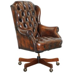 Restored 1960s Chesterfield Cigar Brown Leather Directors Captains Office Chair