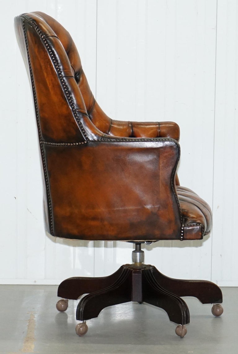 Restored 1960s Chesterfield High Back Brown Leather Directors Captains