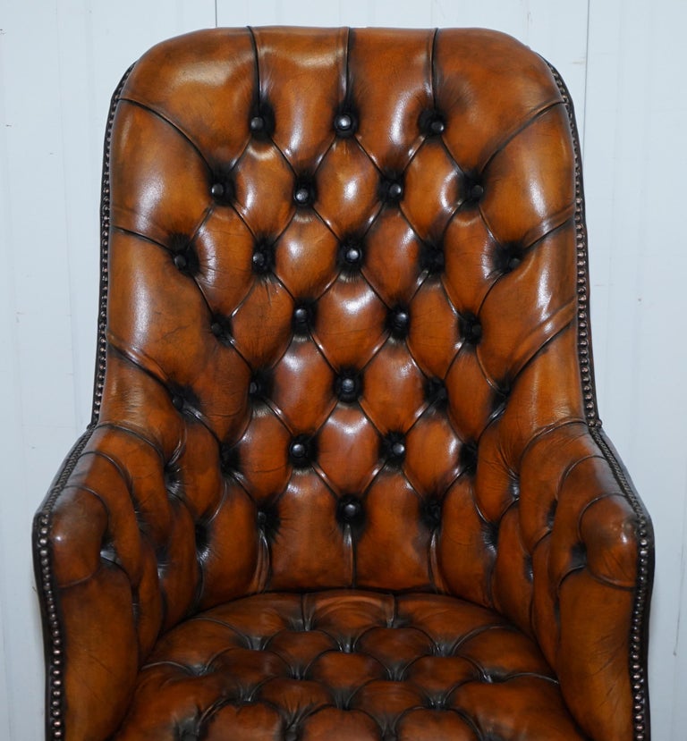 Restored 1960s Chesterfield High Back Brown Leather Directors Captains