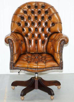 Restored 1960s Chesterfield Whisky Brown Leather Directors Captains Chair