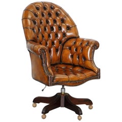 Retro Restored 1960s Chesterfield Whisky Brown Leather Directors Captains Chair