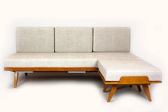 Restored 1960s Czechoslovakian Tatra Nábytok Convertible Sofa with Pouf