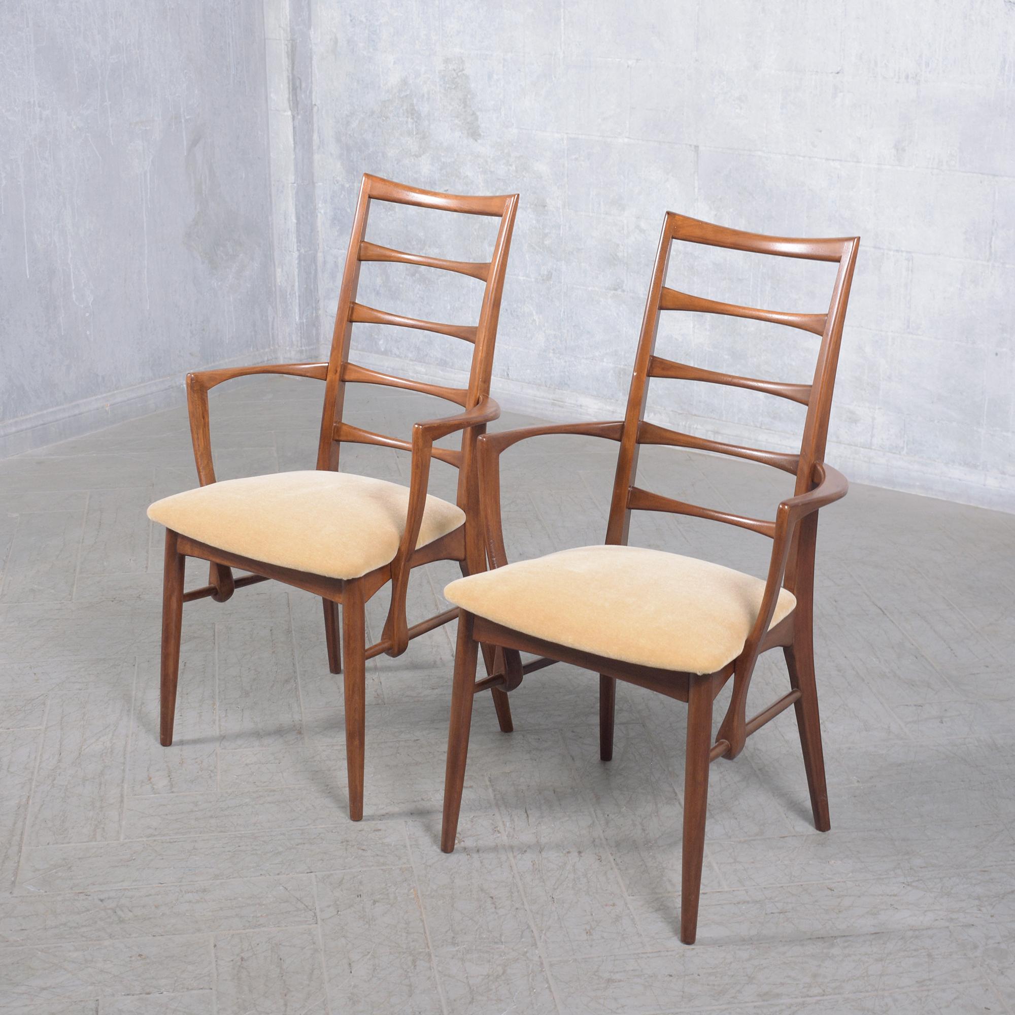 Mid-20th Century Restored 1960s Danish Modern Walnut Armchairs with Mohair Upholstery For Sale