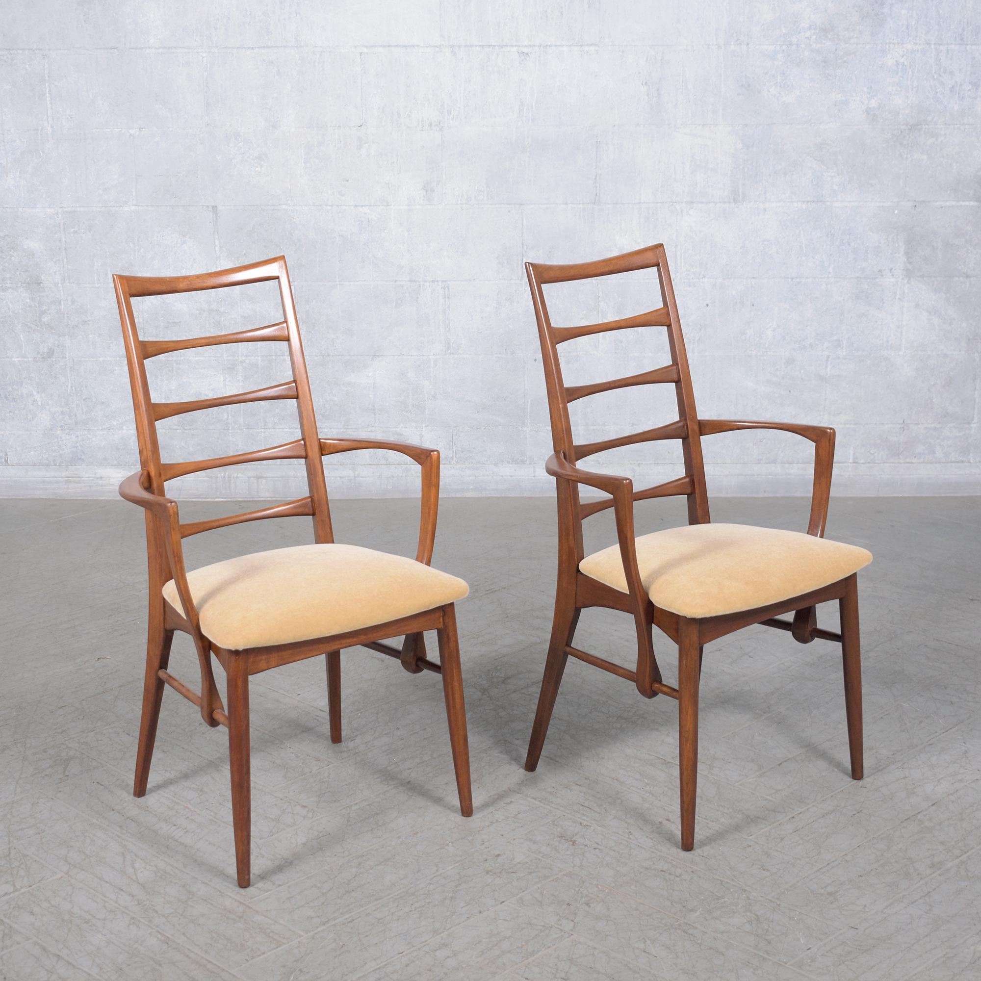 Fabric Restored 1960s Danish Modern Walnut Armchairs with Mohair Upholstery For Sale