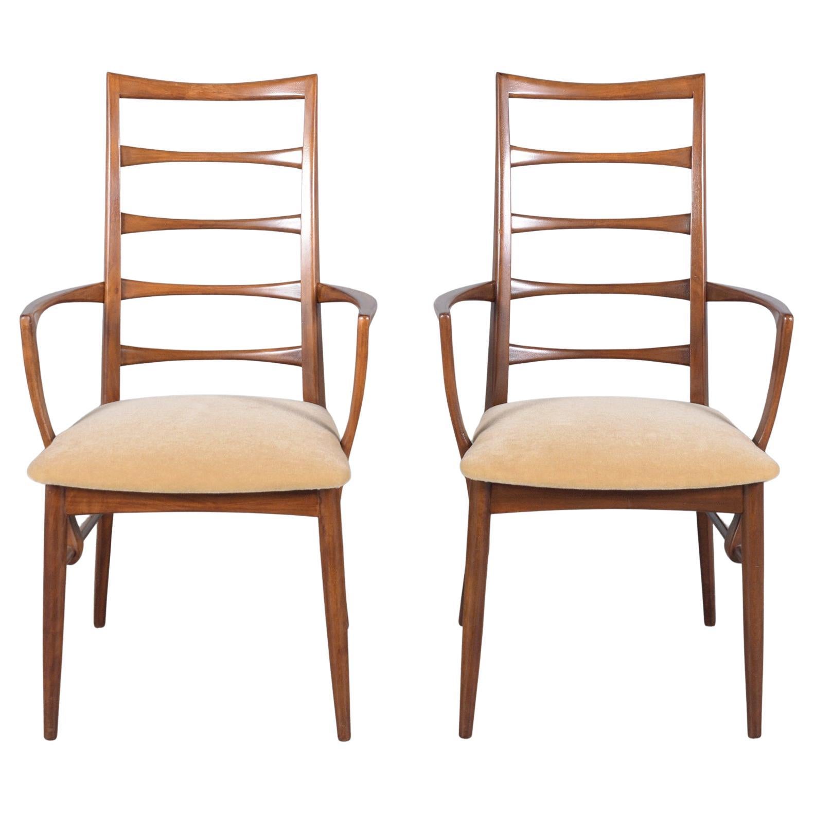 Restored 1960s Danish Modern Walnut Armchairs with Mohair Upholstery For Sale