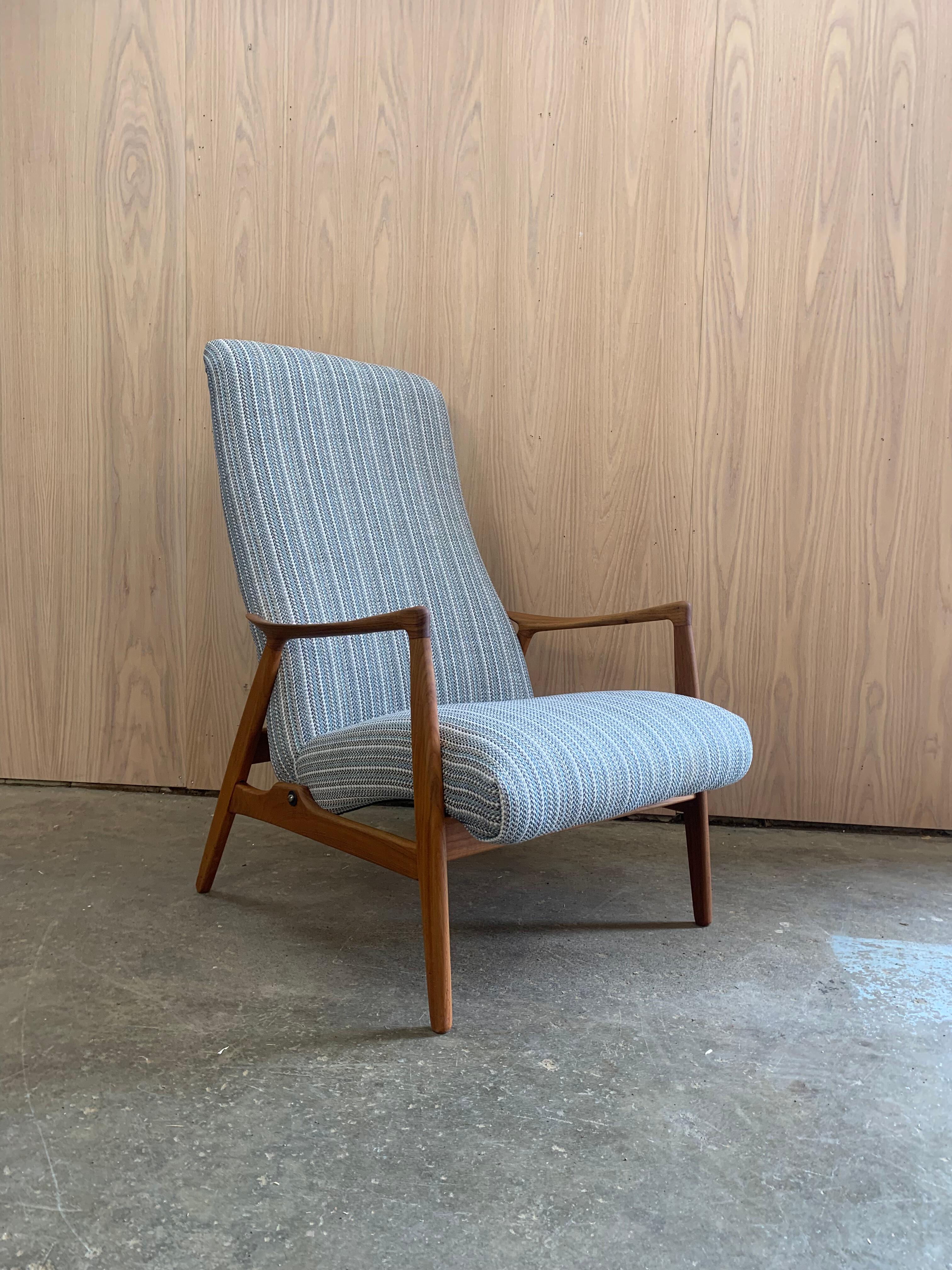 Restored 1960s Danish Teak Reclining Lounge Chair & Ottoman 3