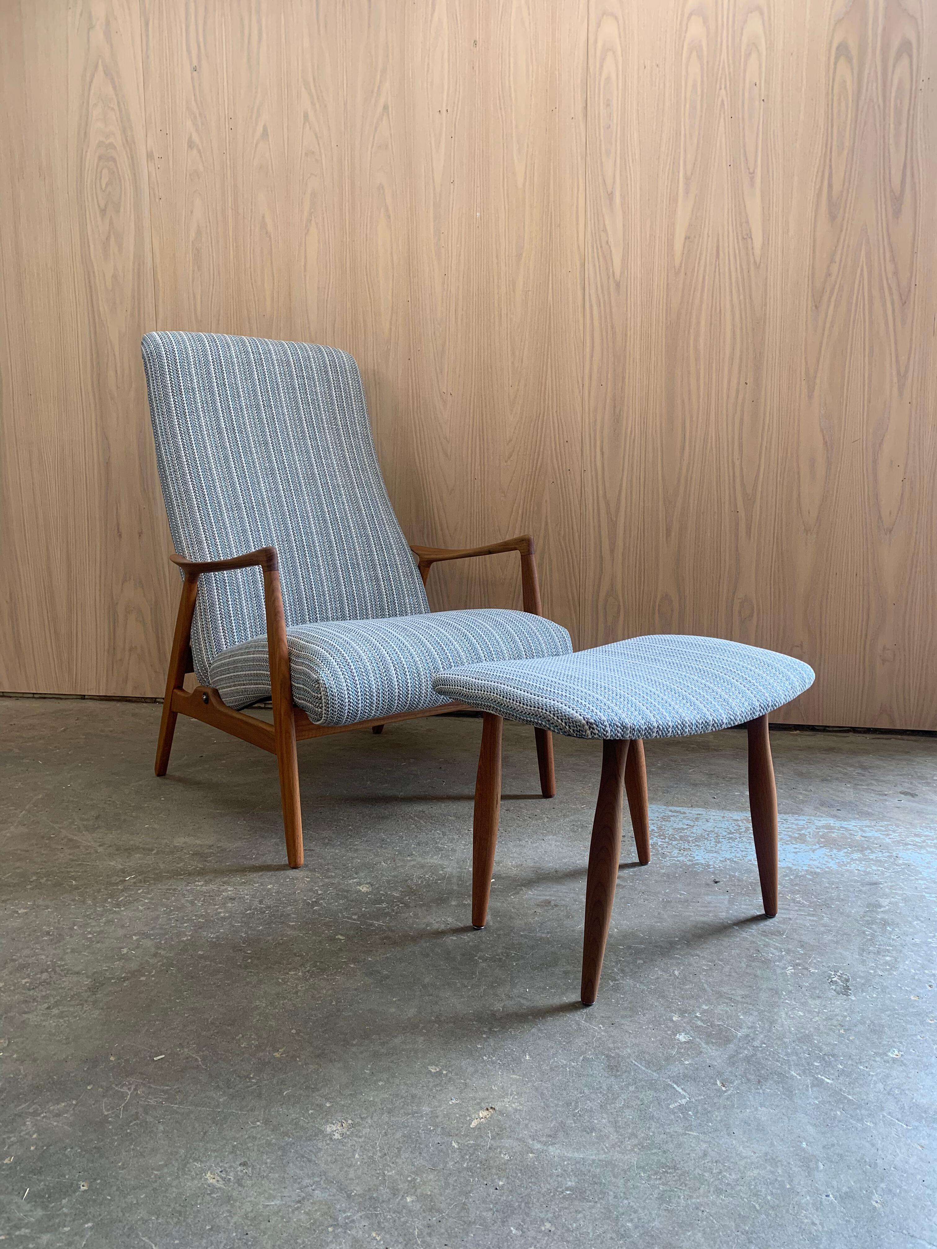 Restored 1960s Danish Teak Reclining Lounge Chair & Ottoman 4