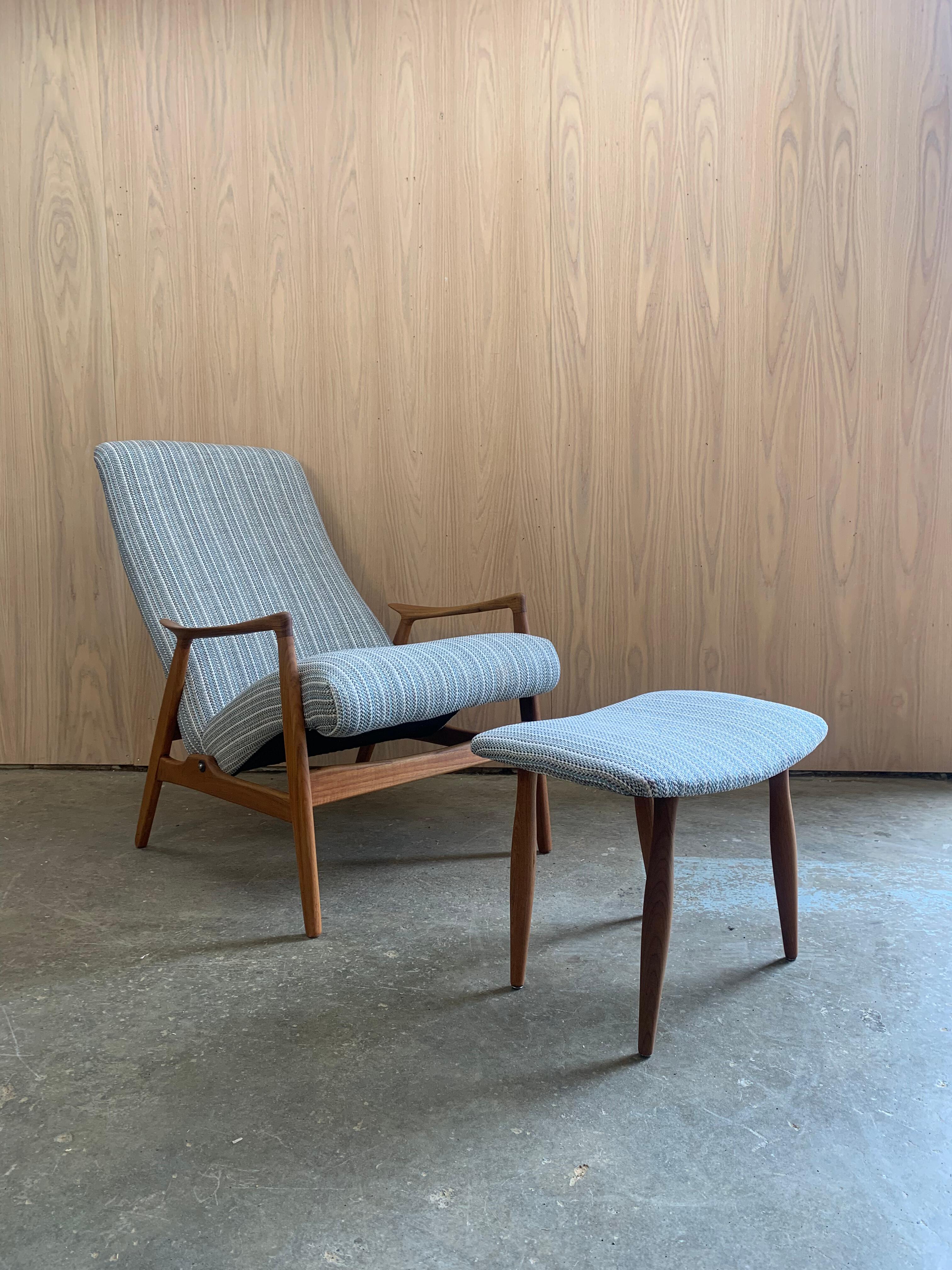 Restored 1960s Danish Teak Reclining Lounge Chair & Ottoman 5