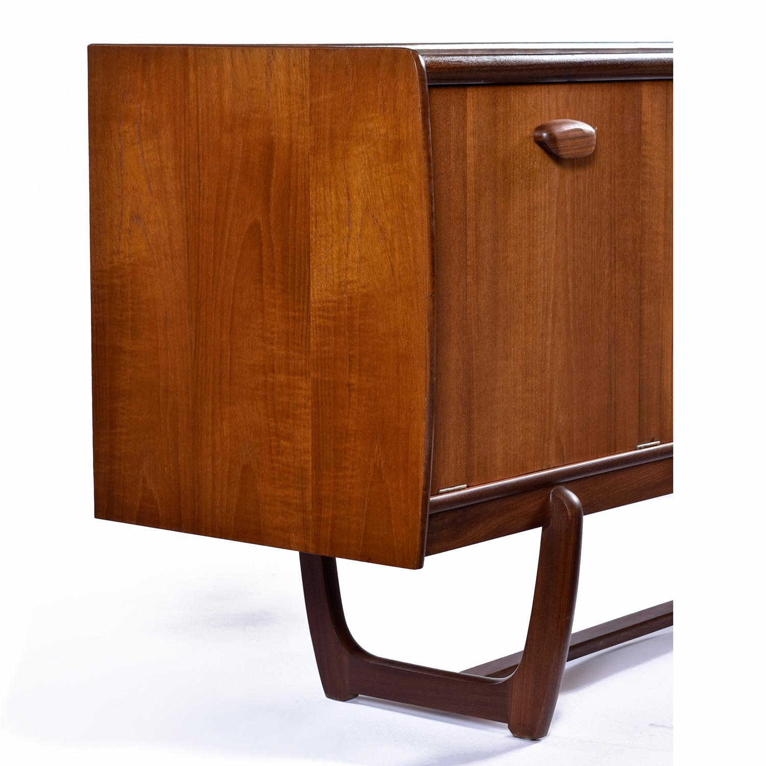 Restored 1960s European Modern Teak And Rosewood Trestle Base Credenza Sideboard 8