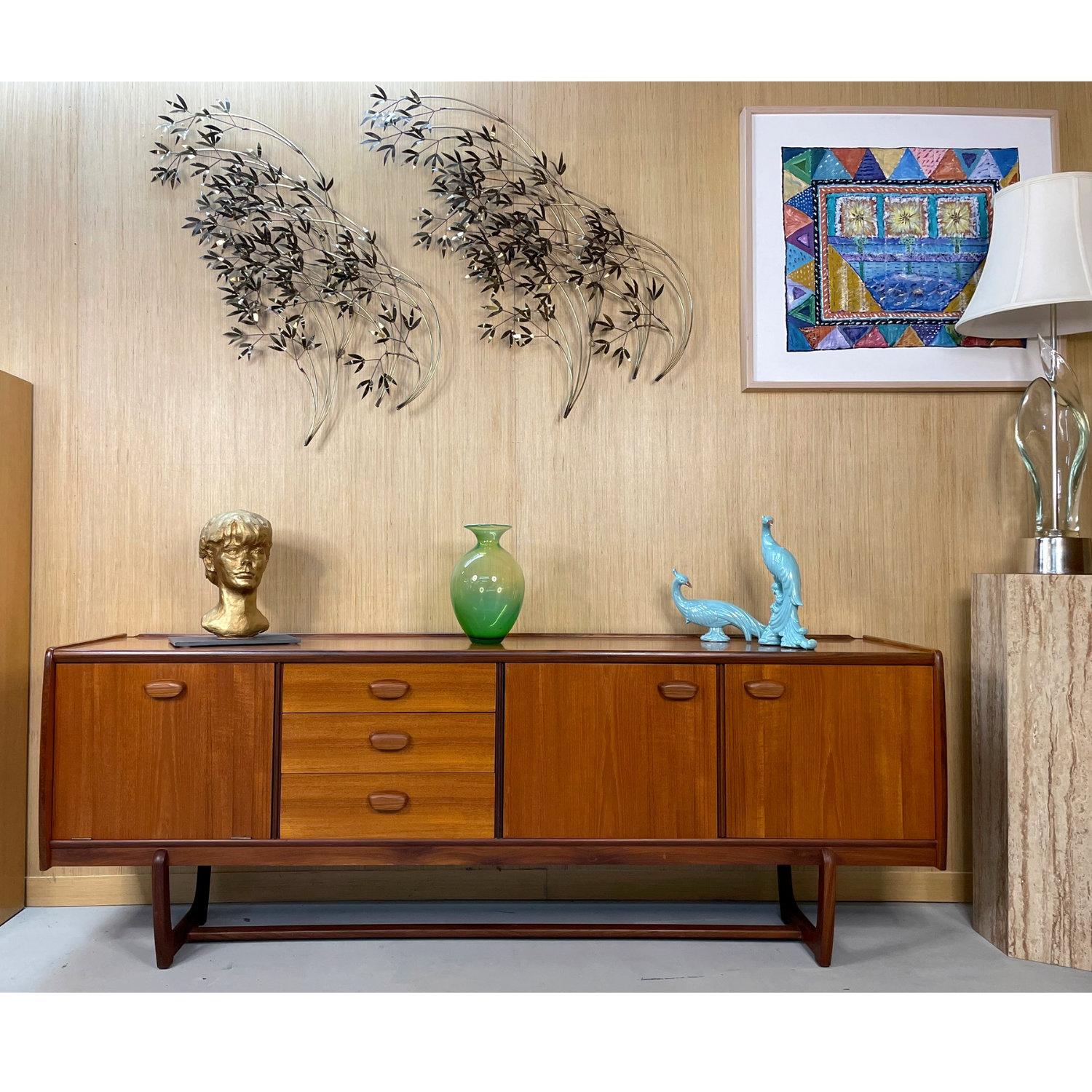 Scandinavian Modern Restored 1960s European Modern Teak And Rosewood Trestle Base Credenza Sideboard