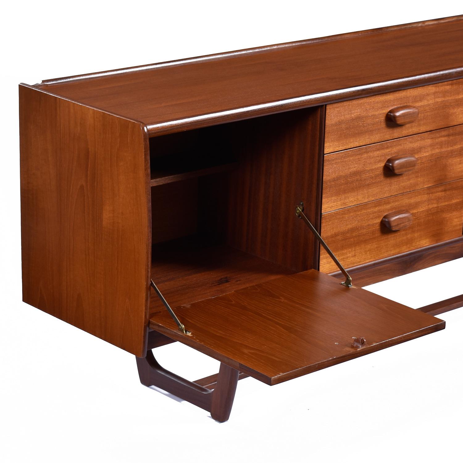 Mid-20th Century Restored 1960s European Modern Teak And Rosewood Trestle Base Credenza Sideboard