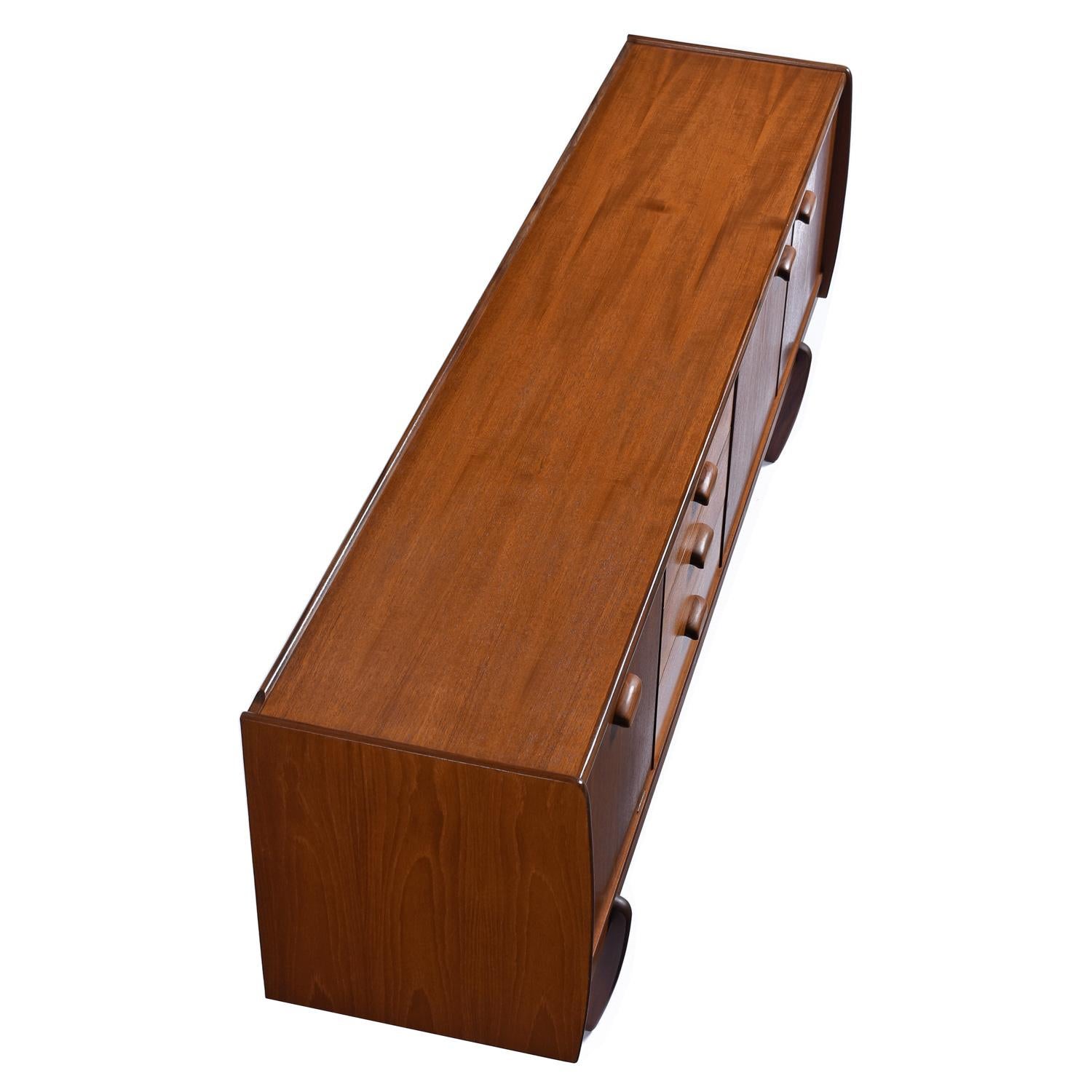 Restored 1960s European Modern Teak And Rosewood Trestle Base Credenza Sideboard 4