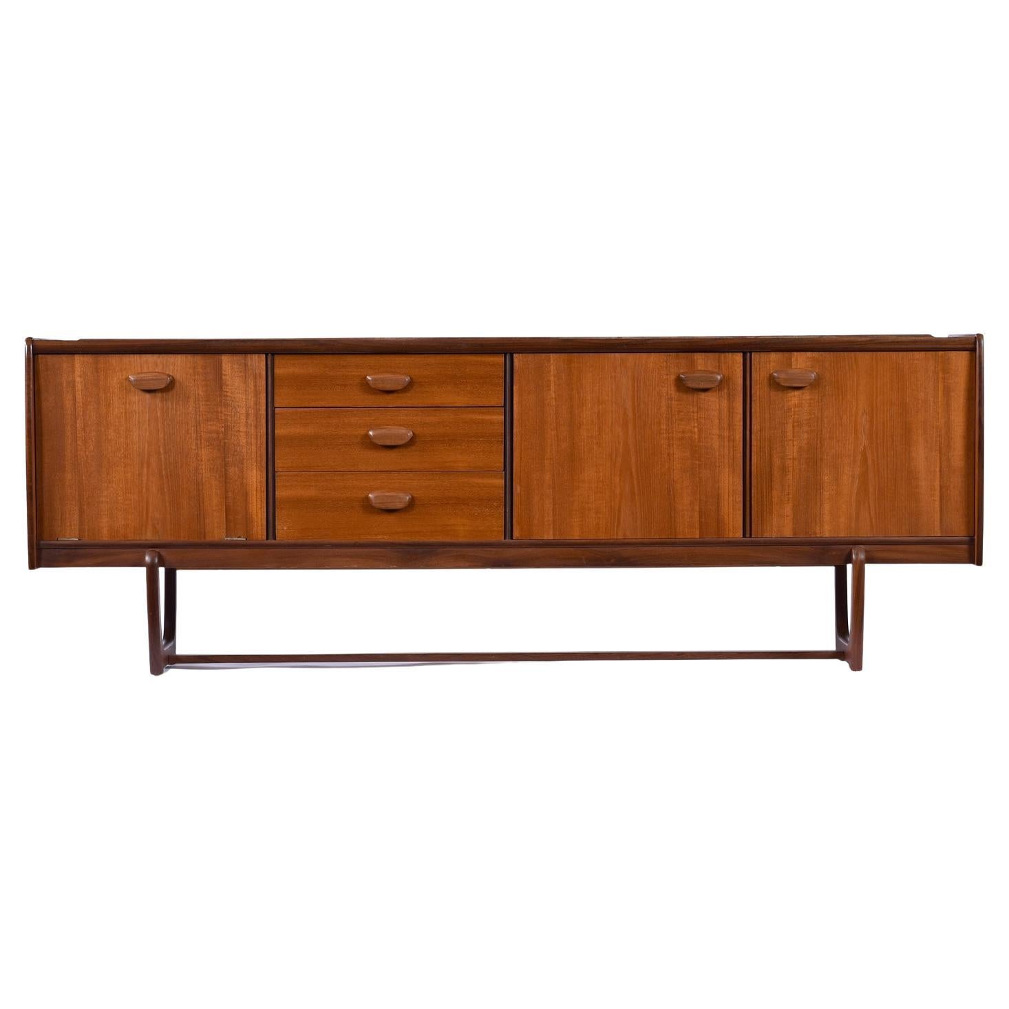 Restored 1960s European Modern Teak And Rosewood Trestle Base Credenza Sideboard
