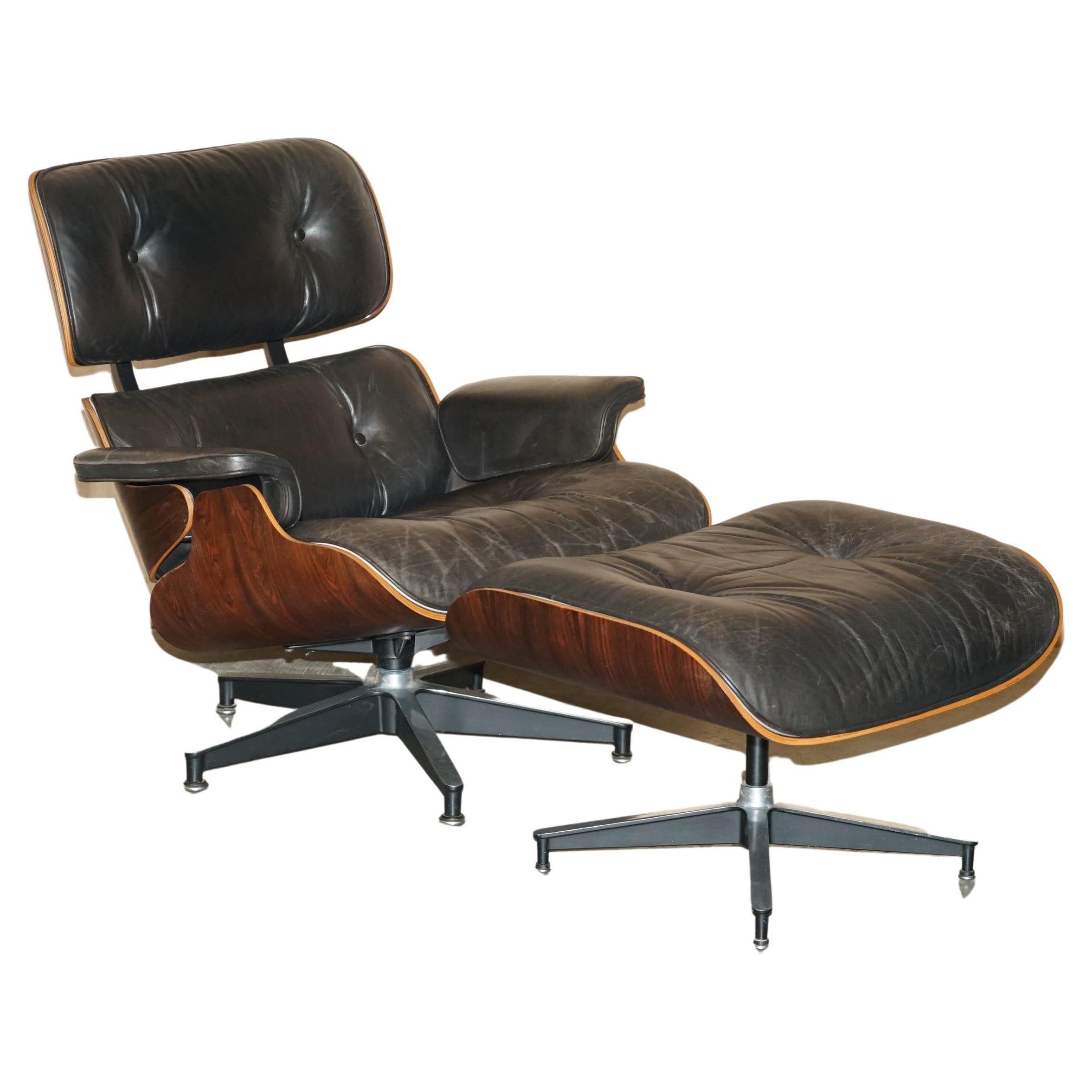 Fauteuil et ottoman Eames Lounge Herman Miller No1 en bois dur des années 1960, restaurés en vente