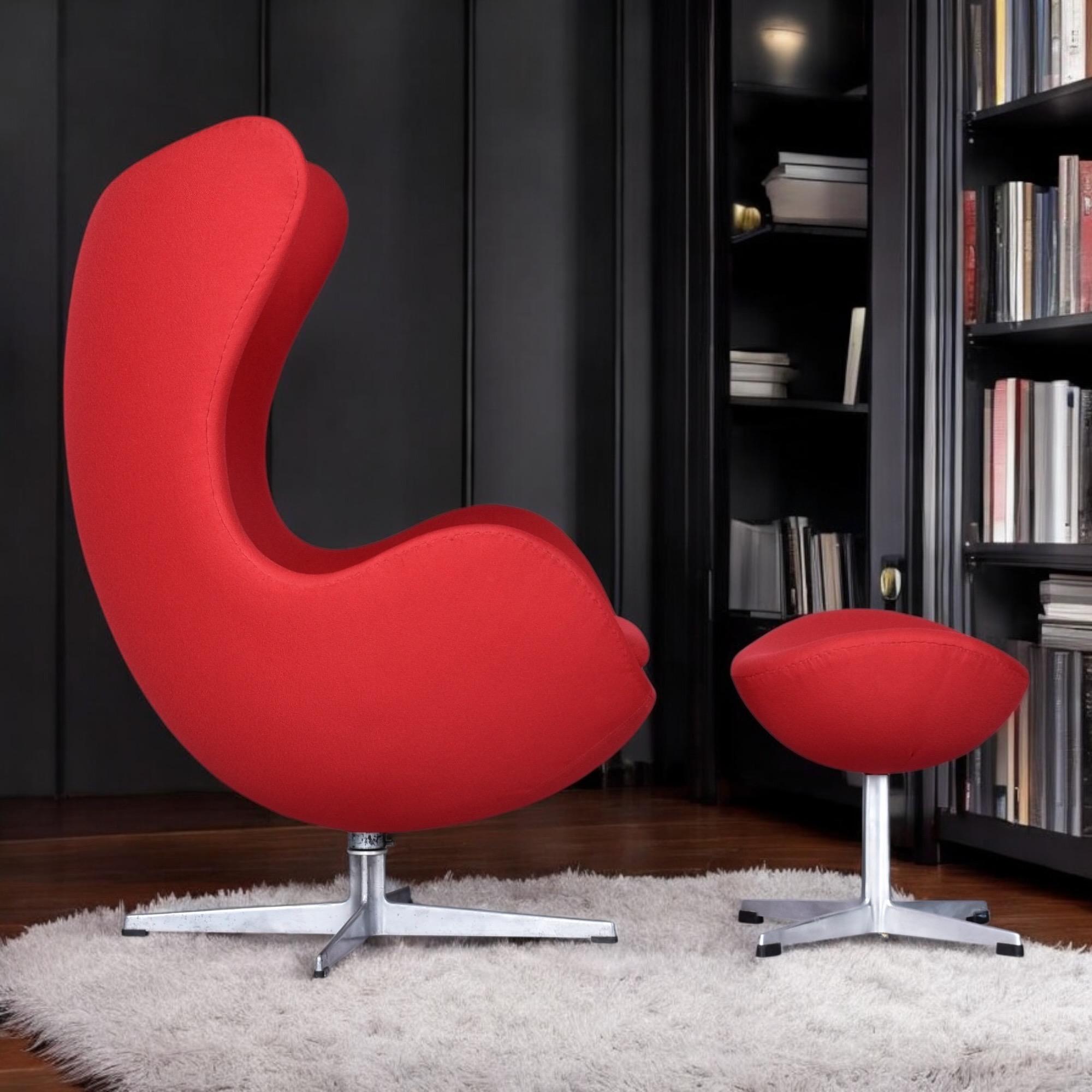 Restored 1965 Red Arne Jacobsen Fritz Hansen Egg Chair & Ottoman For Sale 1