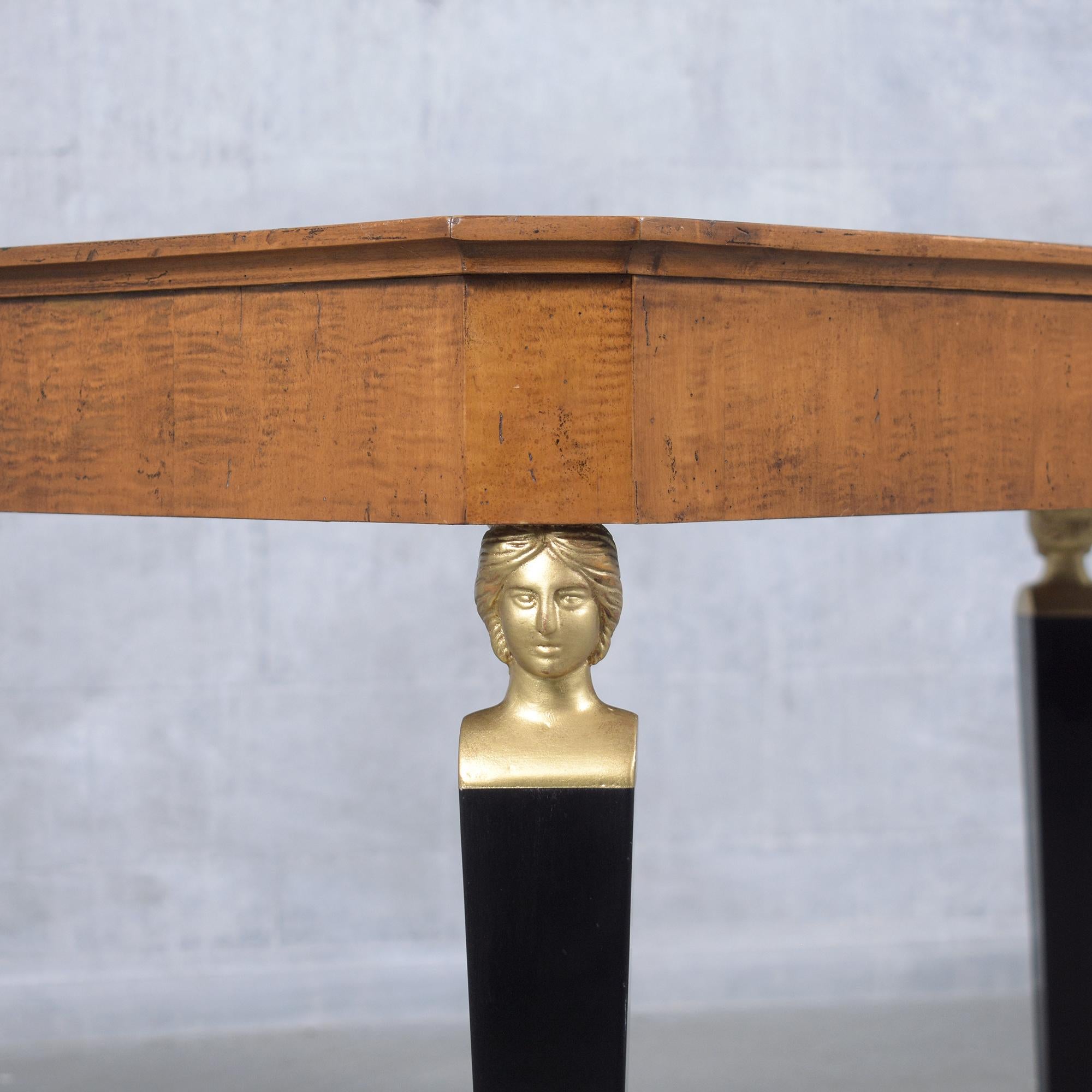 Brass Restored 1970 Empire Desk: Light Walnut & Ebonized Finish with Green Leather Top For Sale