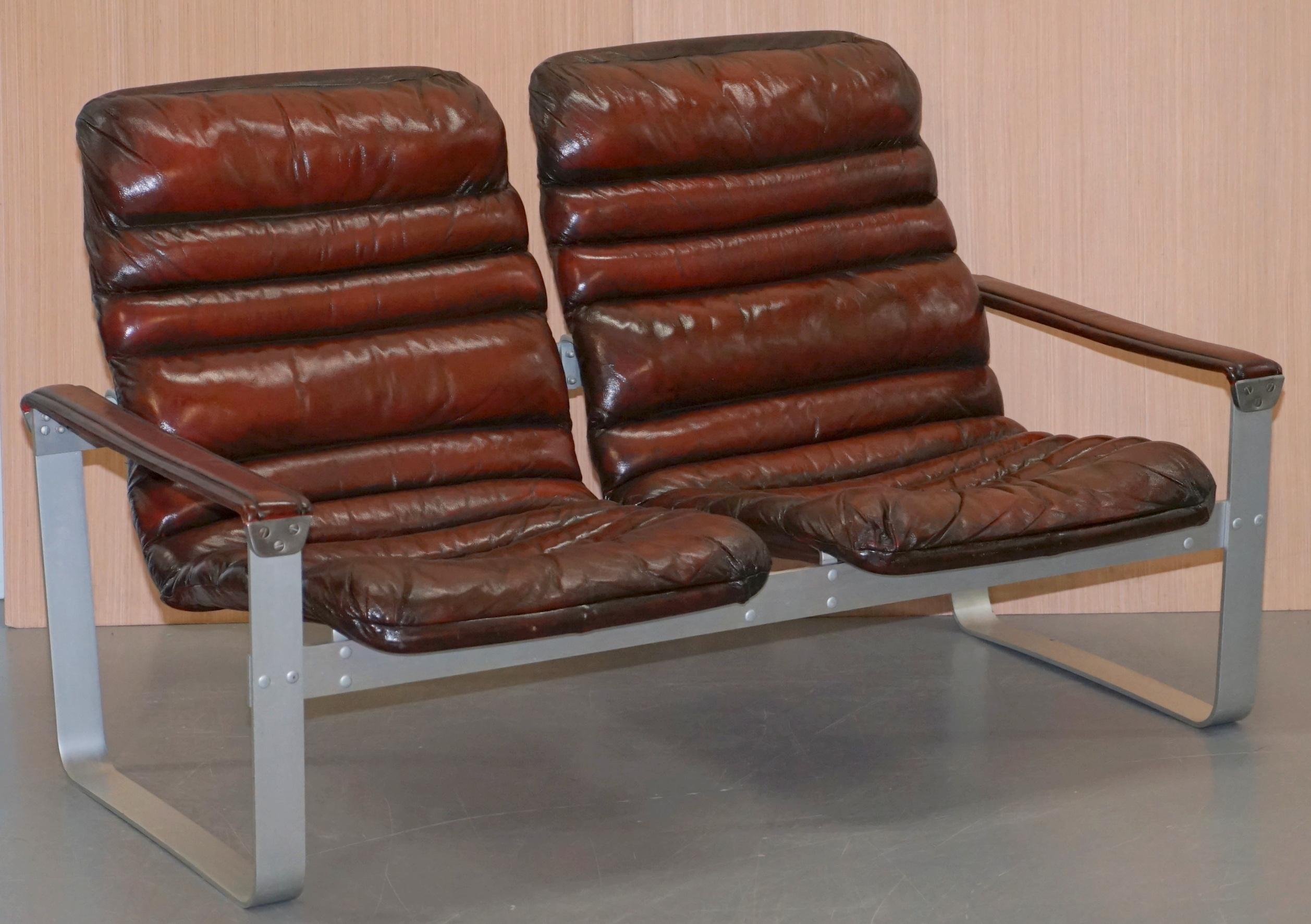 1960s Aarnio Pulkka Ilmari Lappalainen Brown Leather Chrome Armchair Sofa Suite For Sale 5