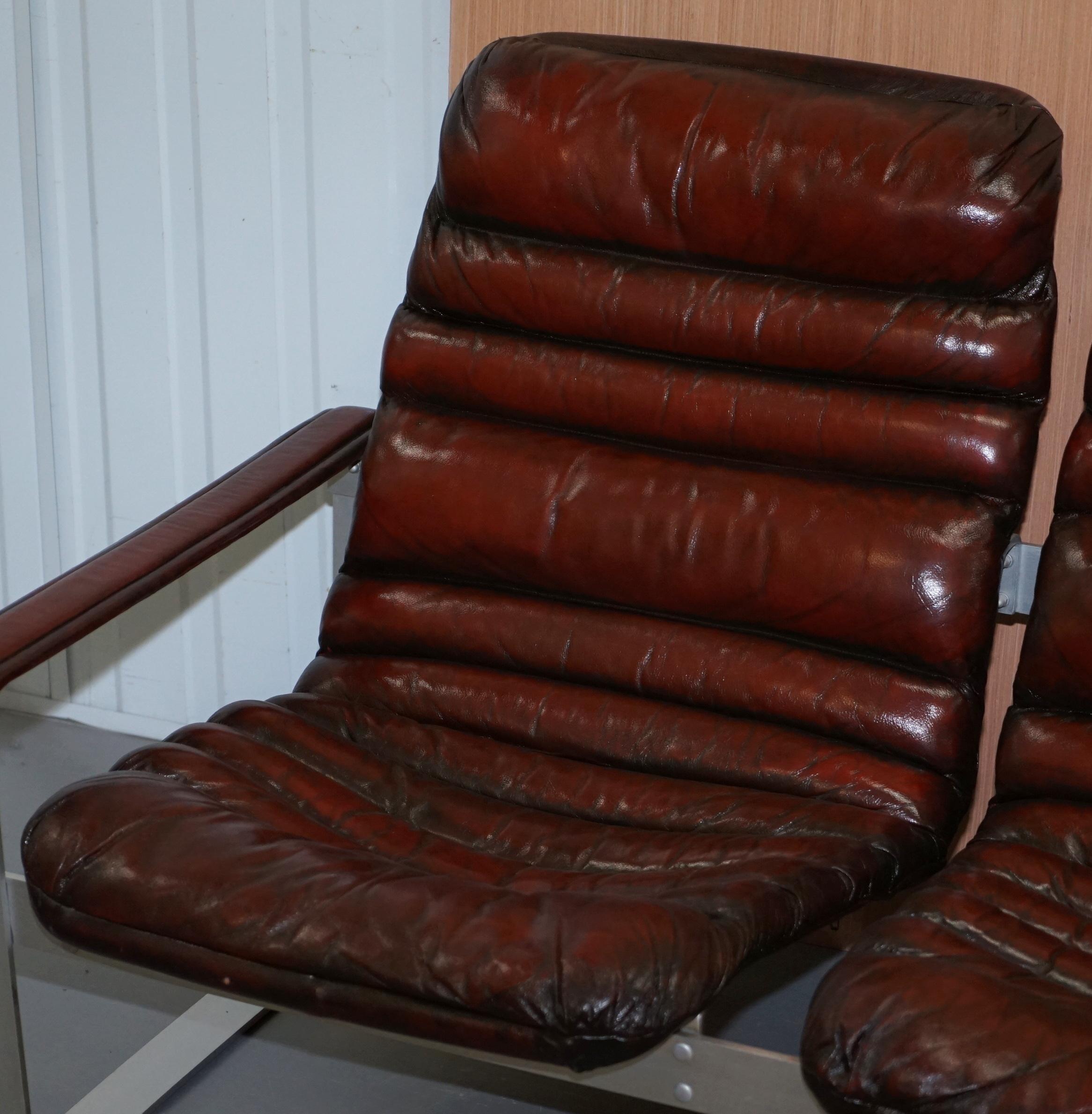 1960s Aarnio Pulkka Ilmari Lappalainen Brown Leather Chrome Armchair Sofa Suite For Sale 7