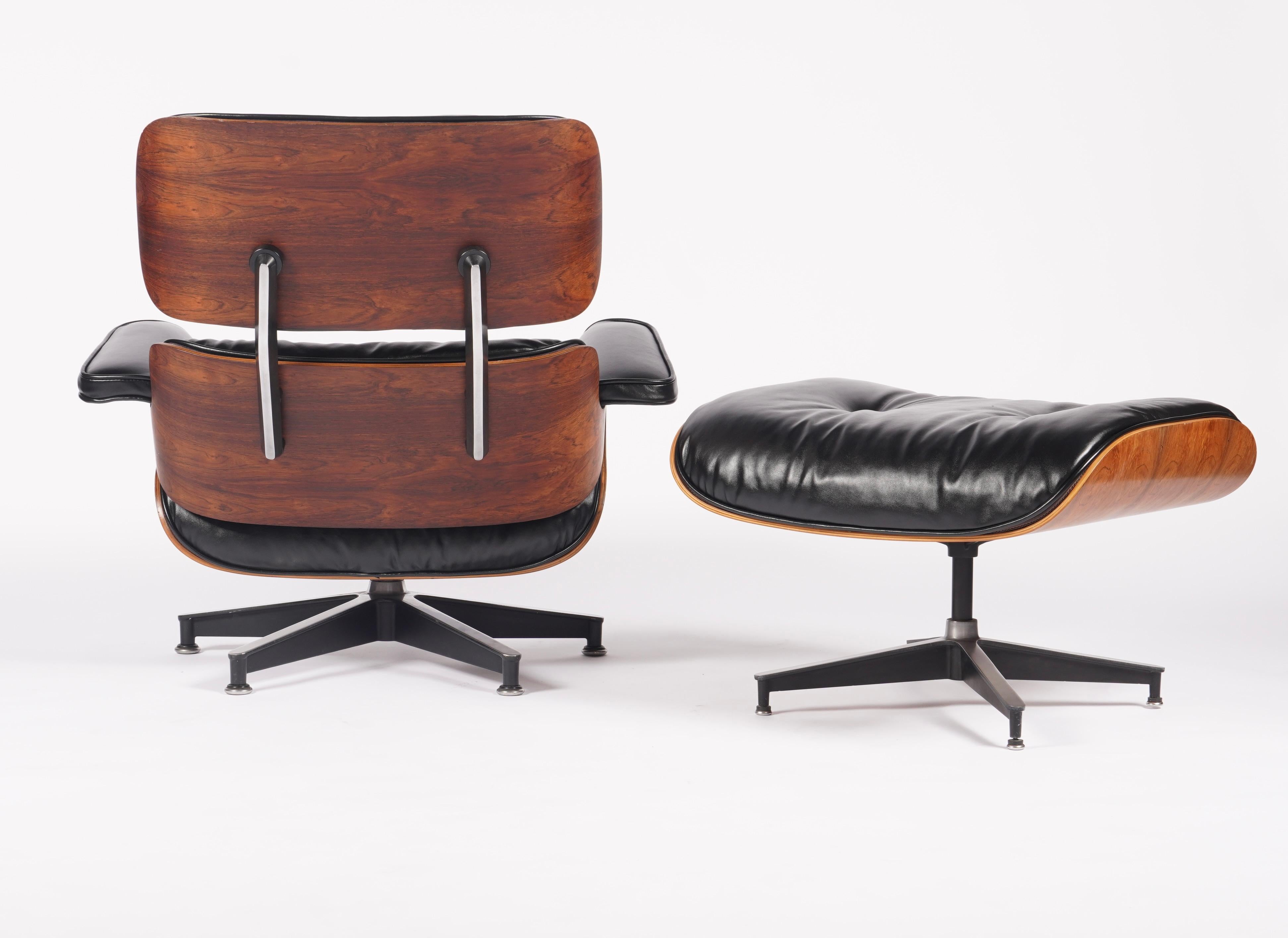 Restored 1970s Production Eames Lounge & Ottoman in Rosewood & Black Leather 1