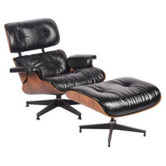 Vintage Restored 1970s Production Eames Lounge & Ottoman in Rosewood & Black Leather