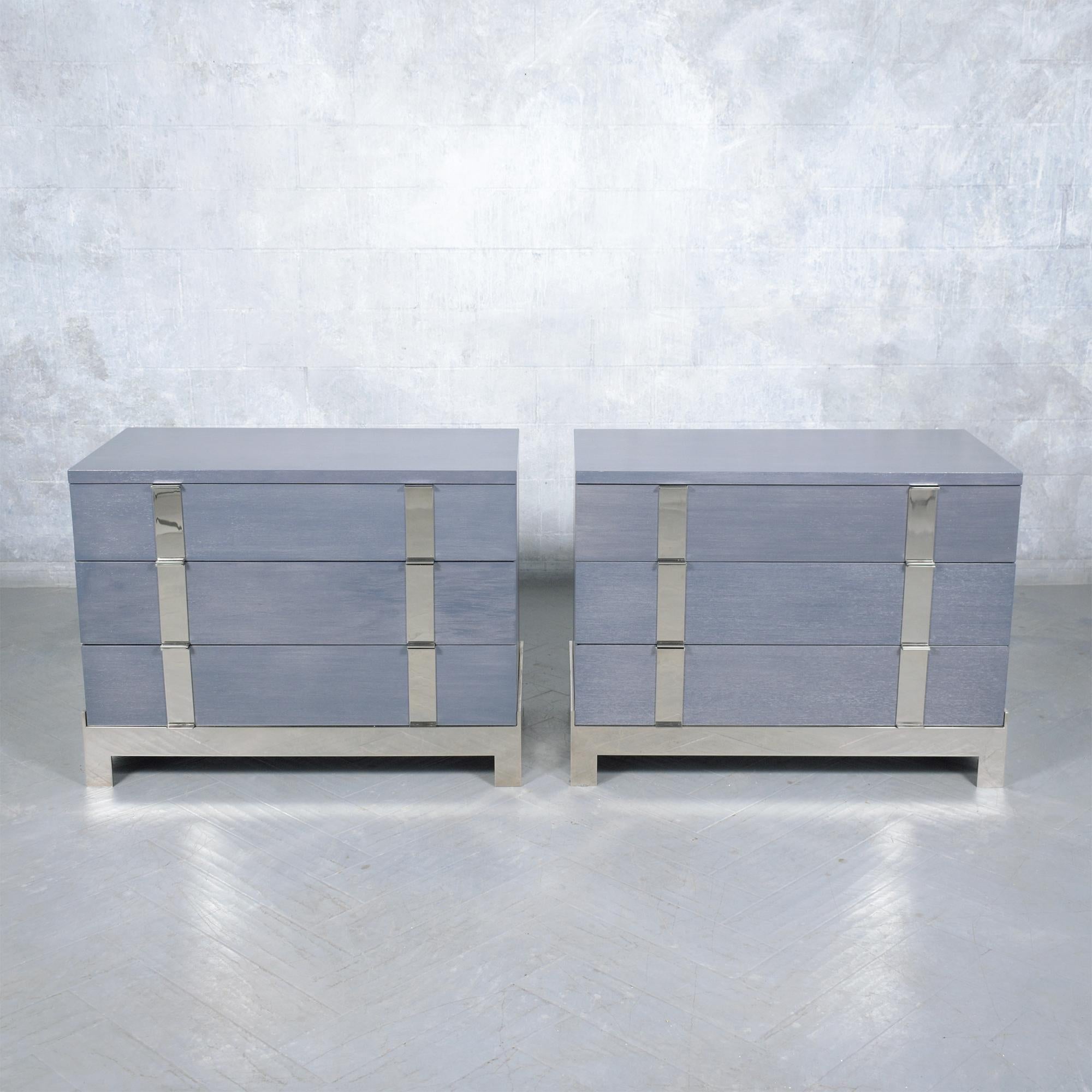 Mid-Century Modern 1980s Joseph Jeup Modern Chests of Drawers in Custom Blue-Grey For Sale
