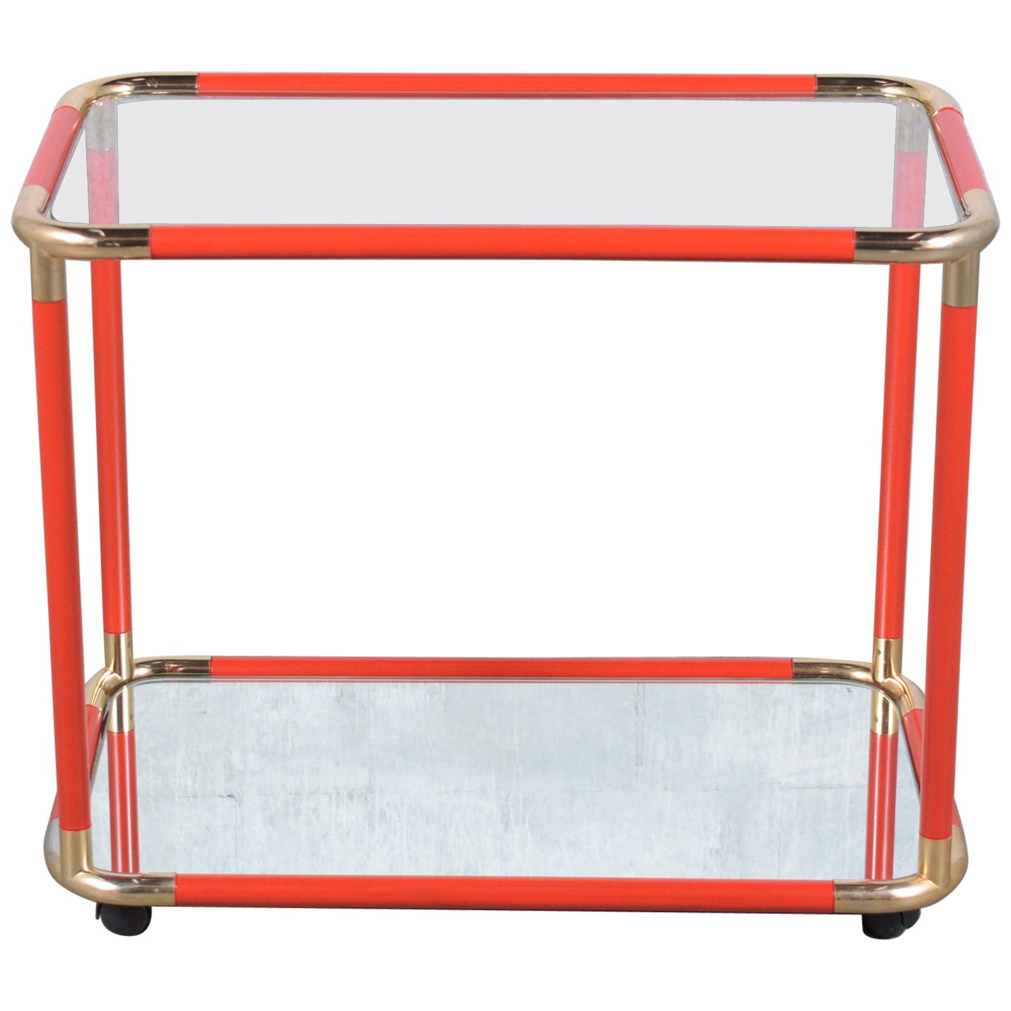 Restored 1980s Vintage Bar Cart in Wood, Brass, and Glass For Sale