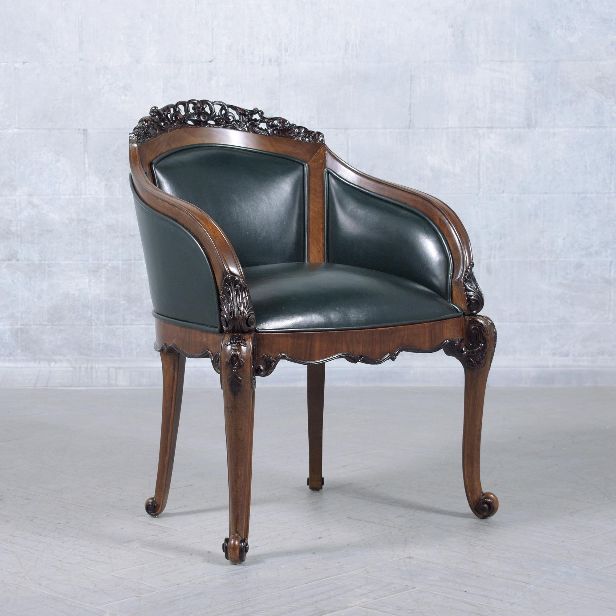 19th-Century English Chinoiserie Bergères: Restored Elegance in Green Leather For Sale 5